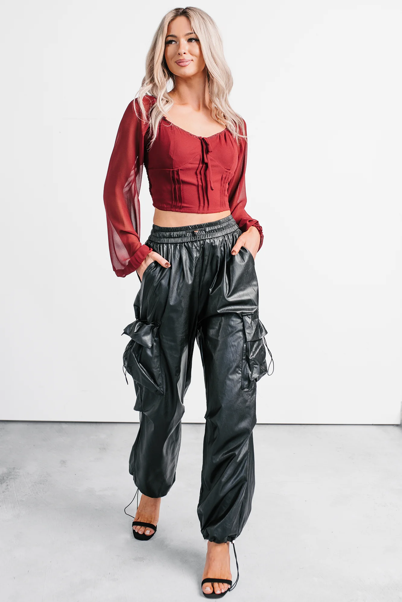 Forever This Way Lace Trim Peasant Blouse (Burgundy) - Image 5