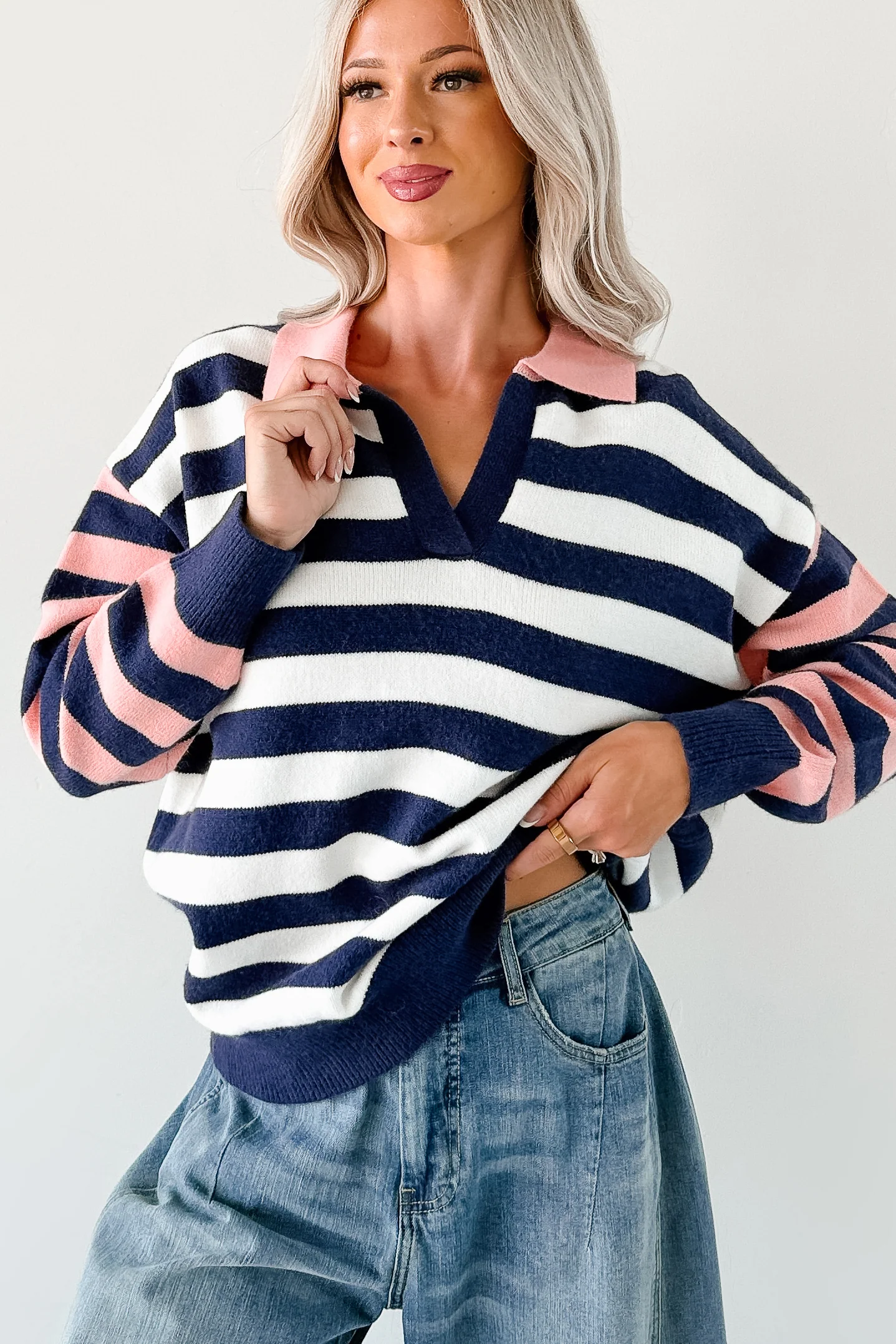 Forward Flow Striped Knit Sweater (Navy/Multi) - Image 3