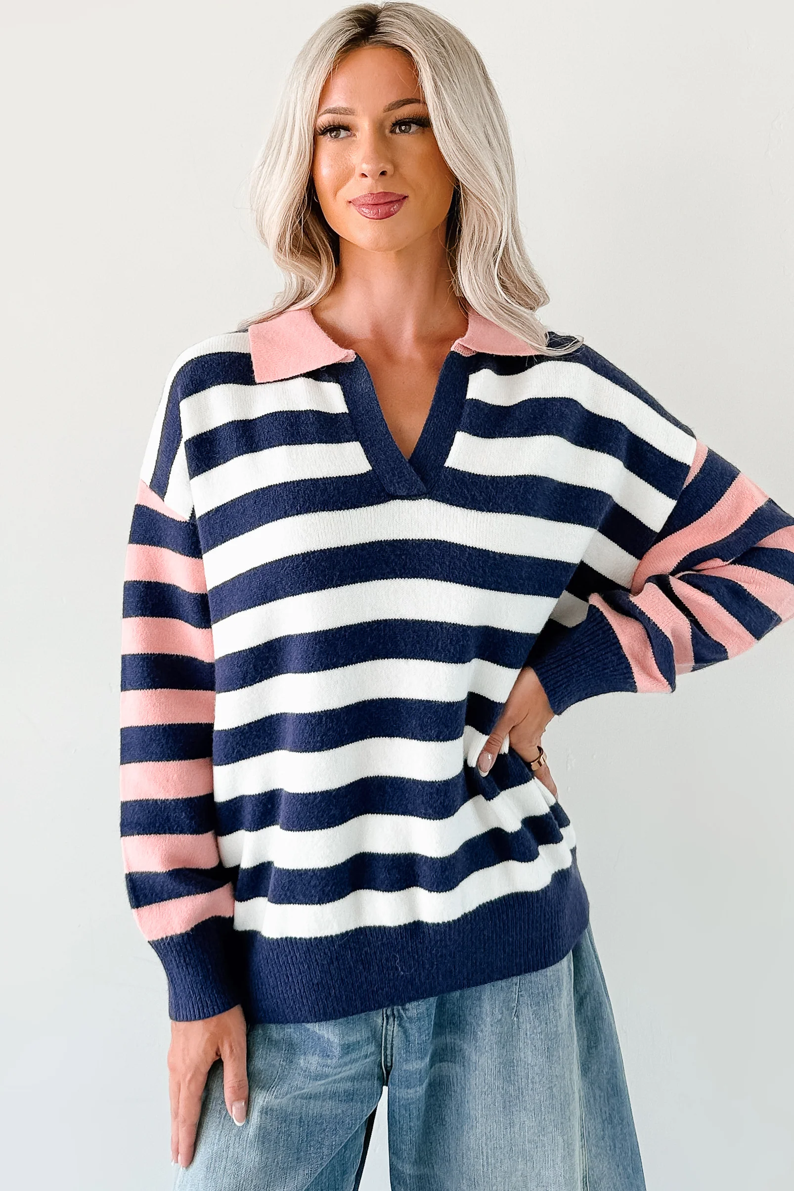 Forward Flow Striped Knit Sweater (Navy/Multi) - Image 5