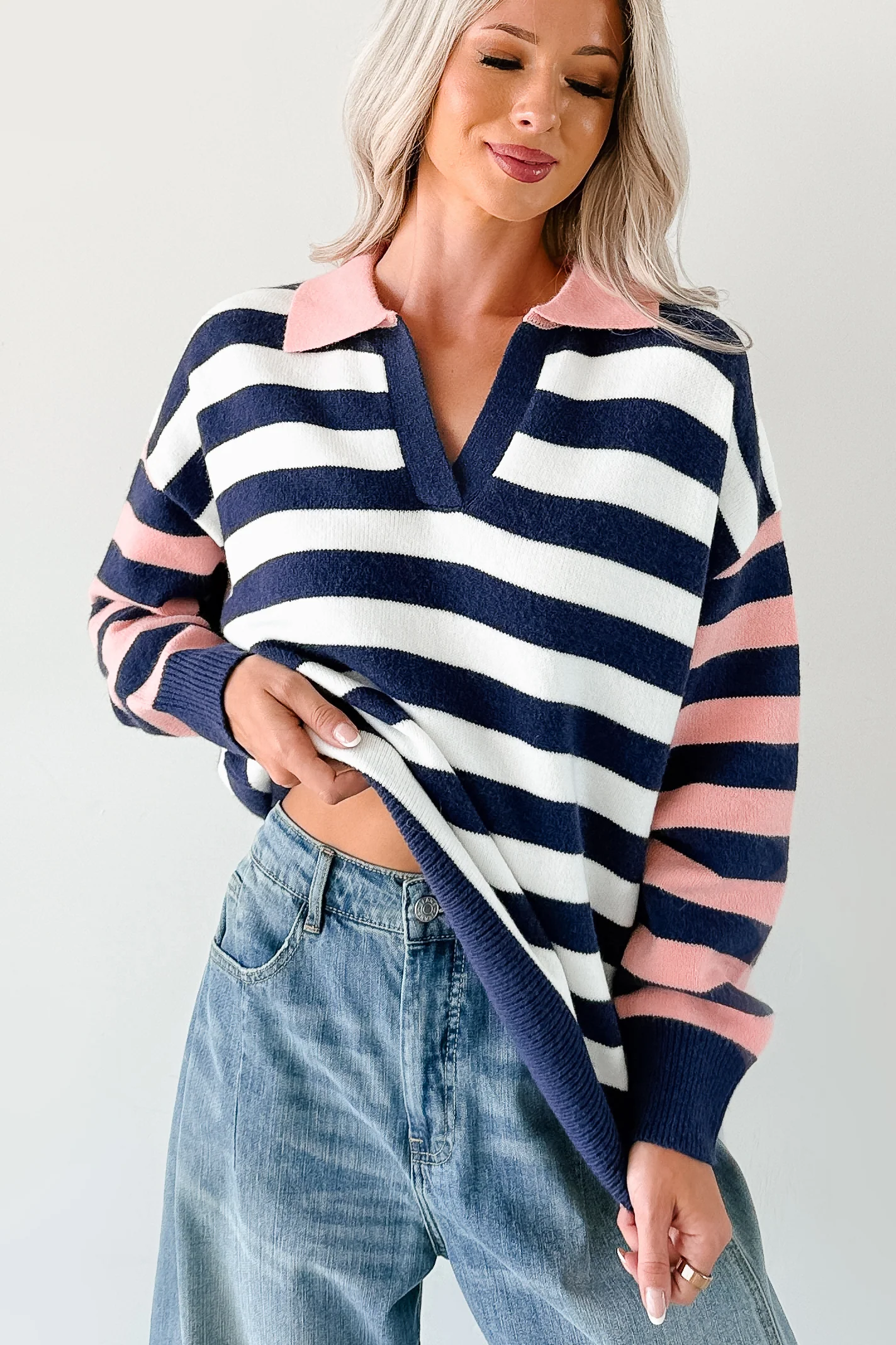 Forward Flow Striped Knit Sweater (Navy/Multi) - Image 6