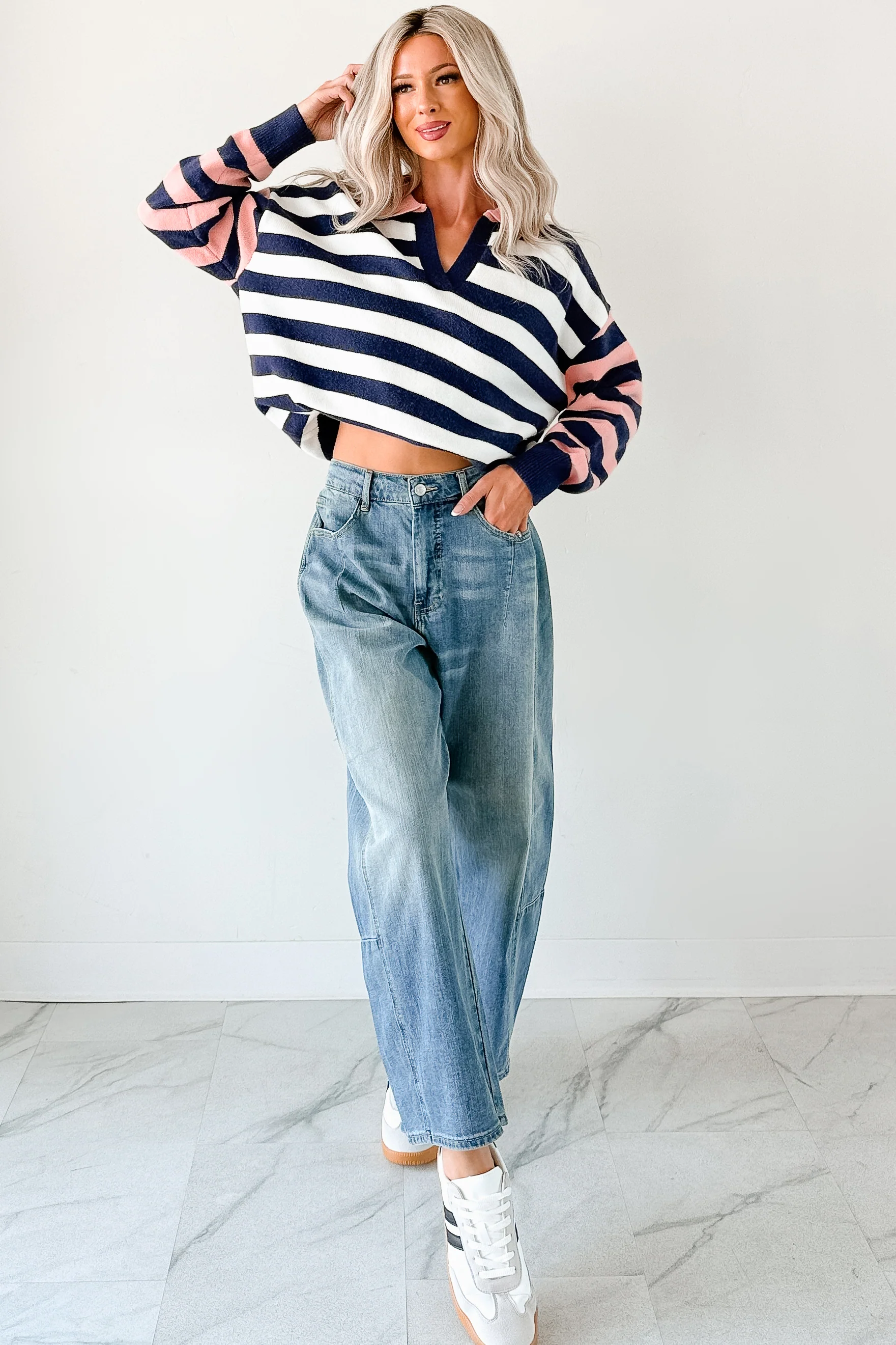 Forward Flow Striped Knit Sweater (Navy/Multi) - Image 7