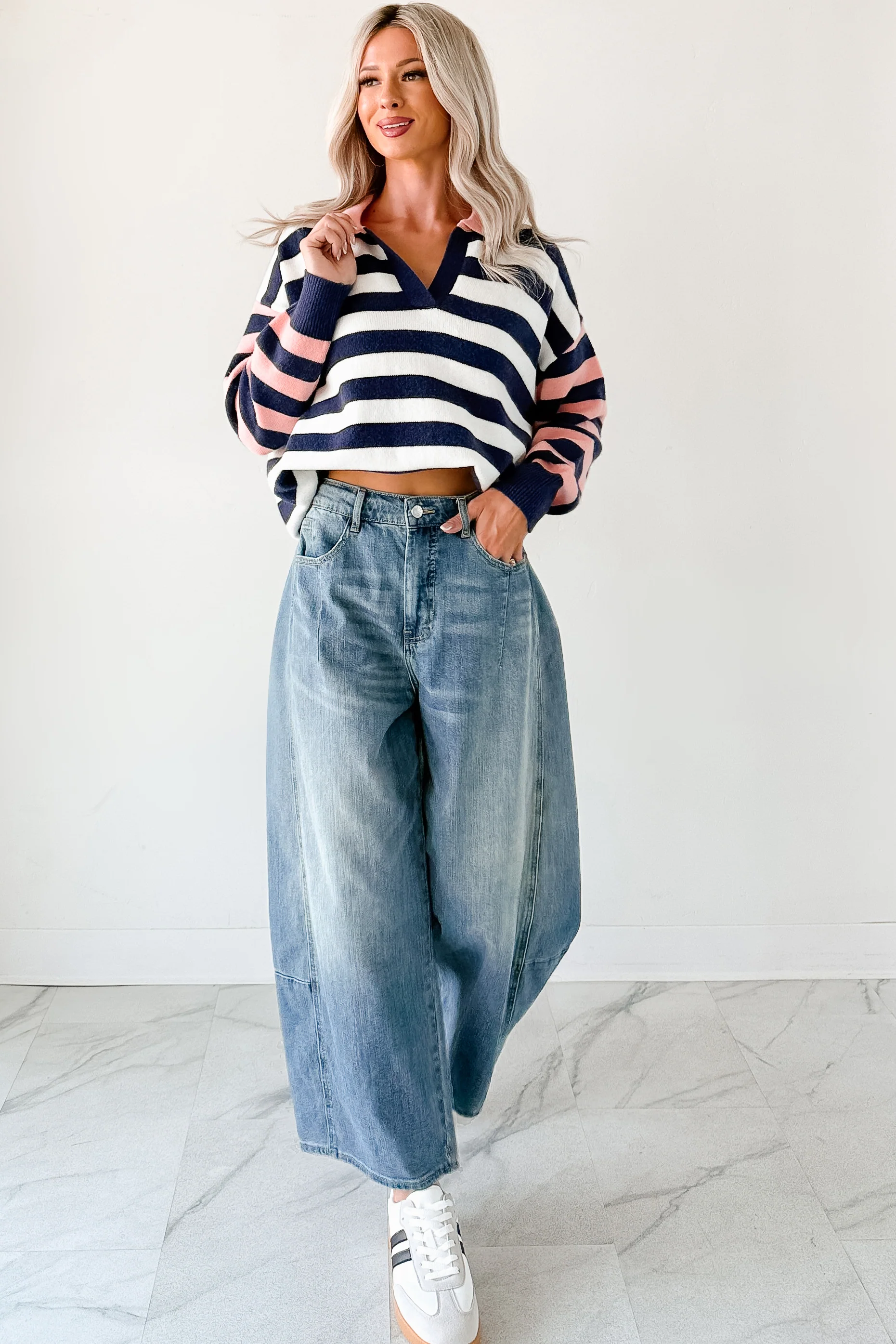 Forward Flow Striped Knit Sweater (Navy/Multi) - Image 8