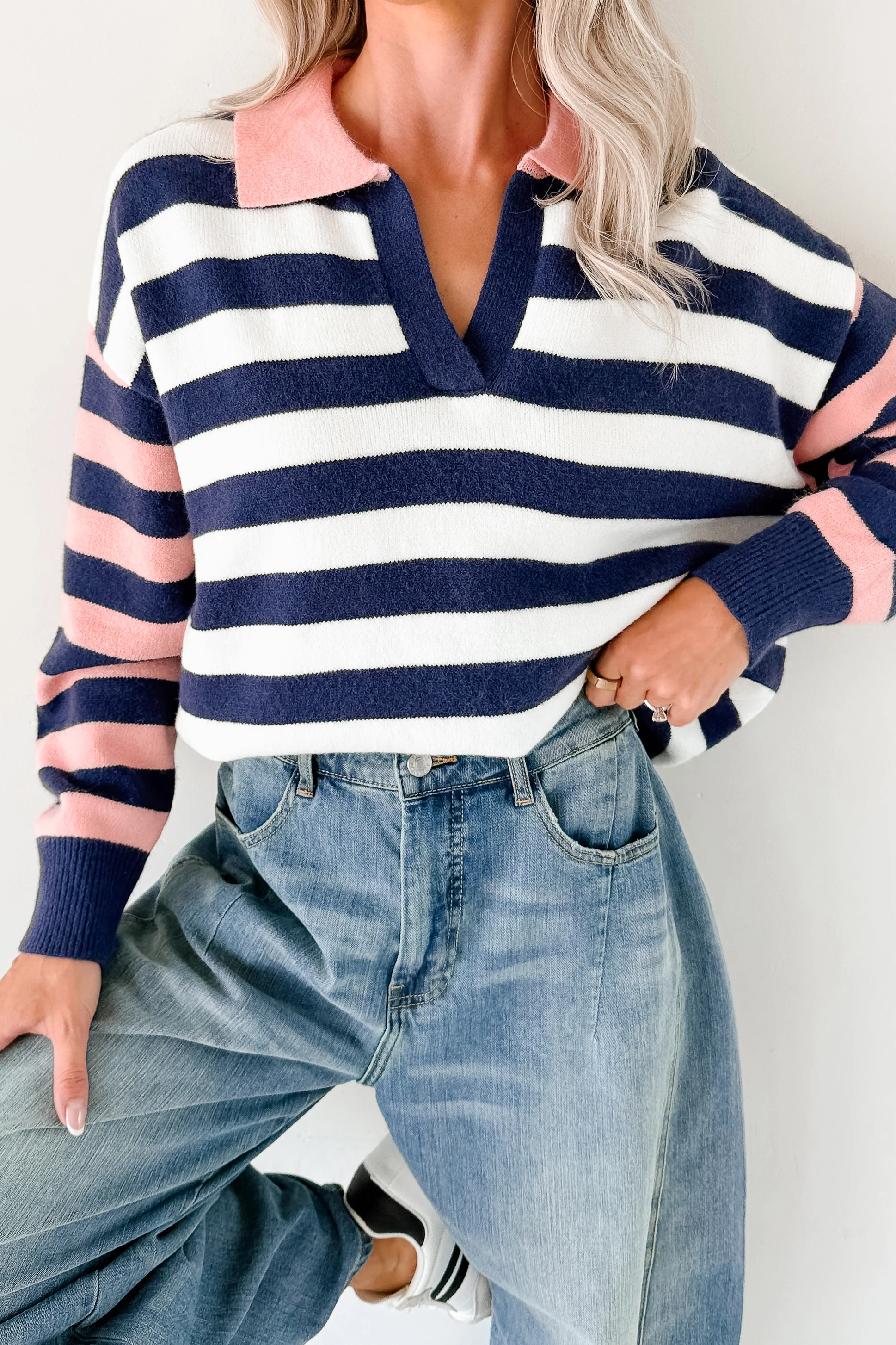 Forward Flow Striped Knit Sweater (Navy/Multi) - Image 9