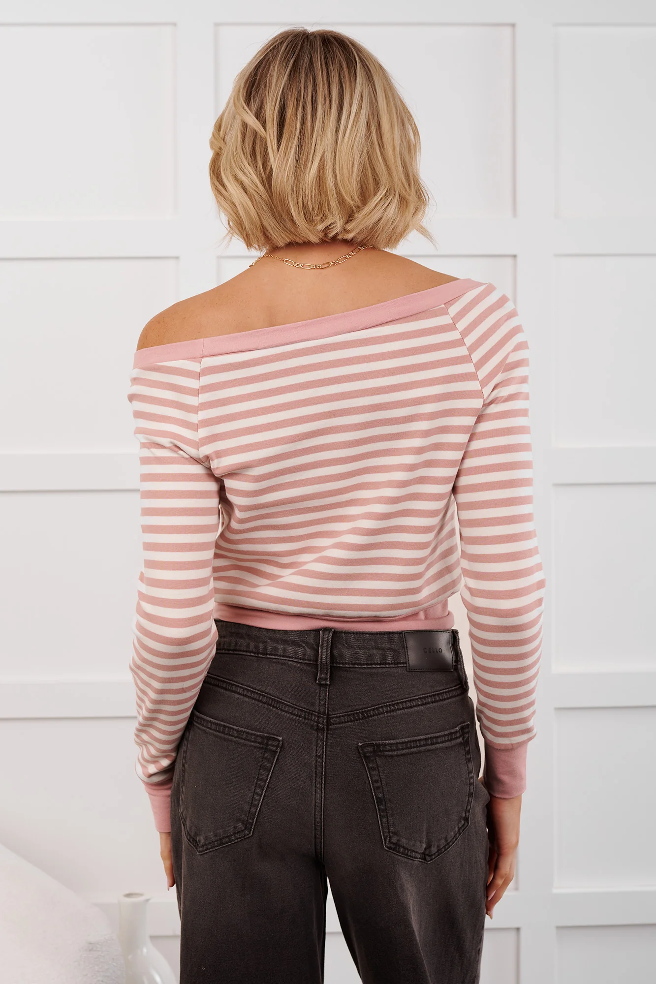 Forward Thinking Off The Shoulder Striped Top (Light Pink/Ivory) - Image 6