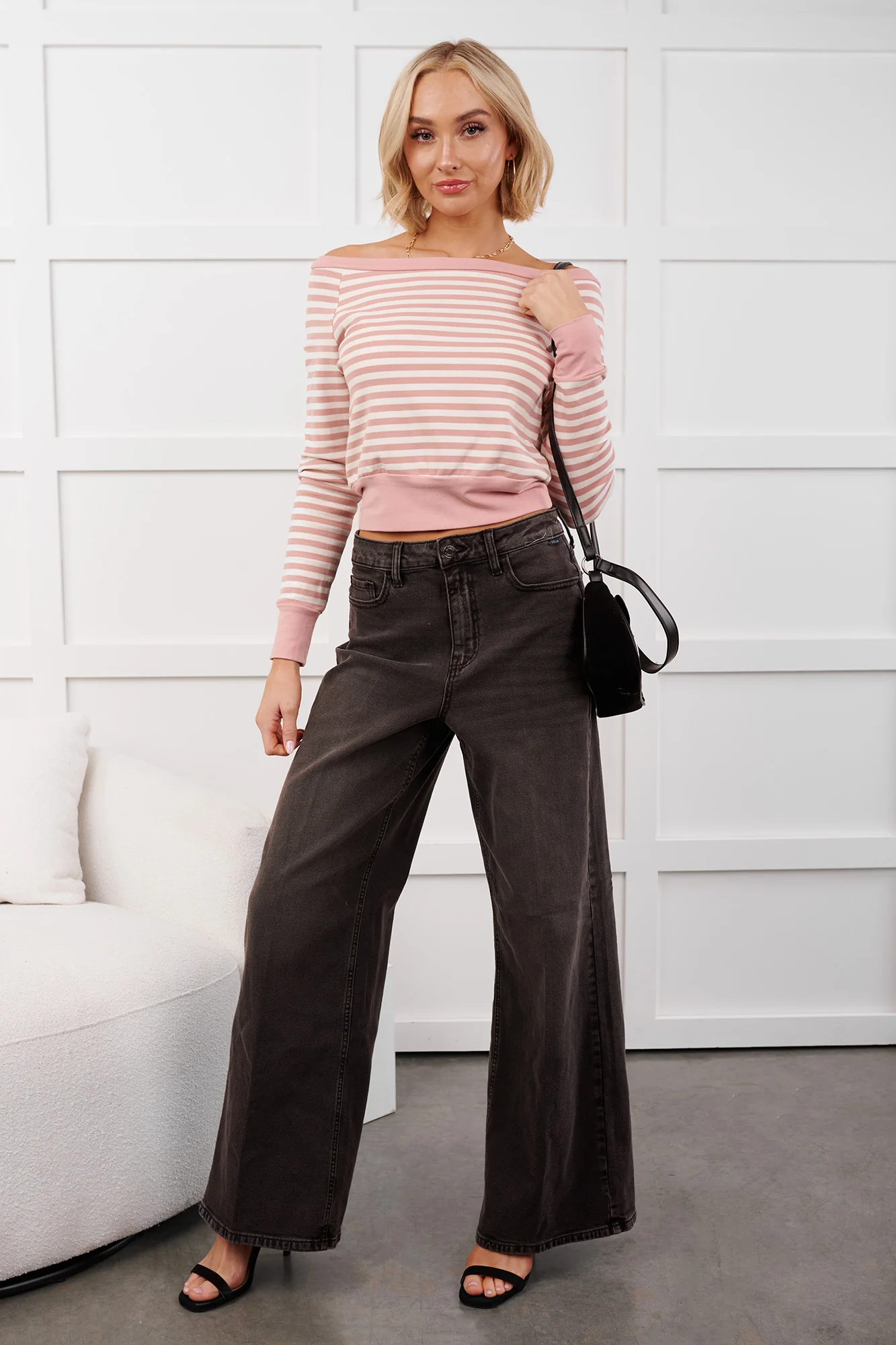Forward Thinking Off The Shoulder Striped Top (Light Pink/Ivory) - Image 7