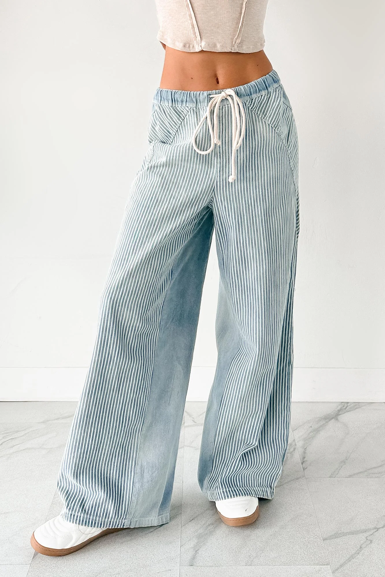 Franklin Striped Drawstring Wide Leg Jeans (Denim) - Image 3