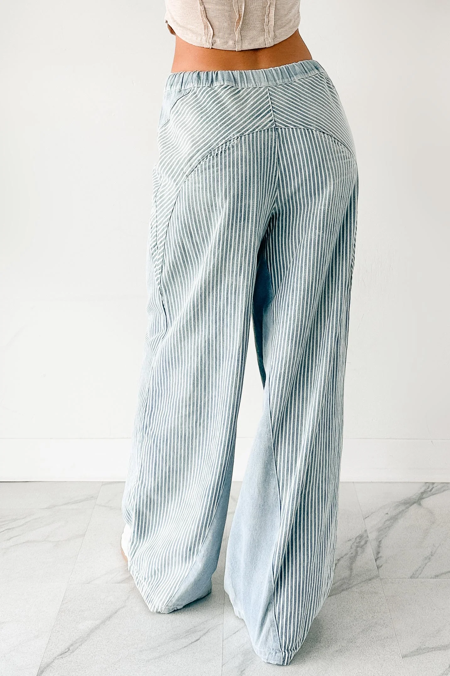 Franklin Striped Drawstring Wide Leg Jeans (Denim) - Image 5