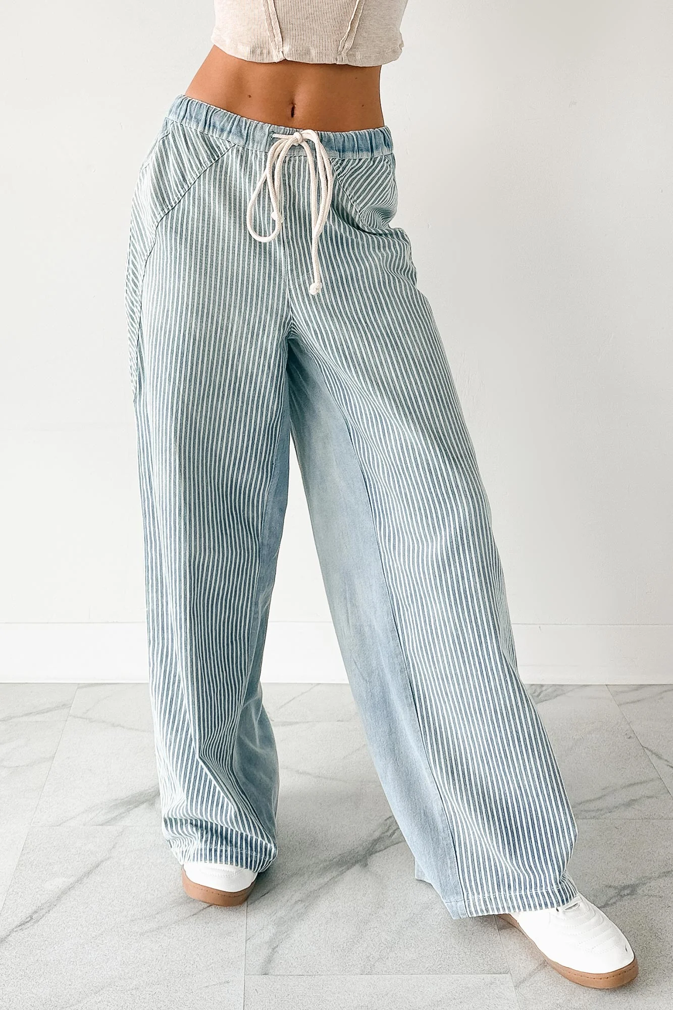 Franklin Striped Drawstring Wide Leg Jeans (Denim) - Image 7