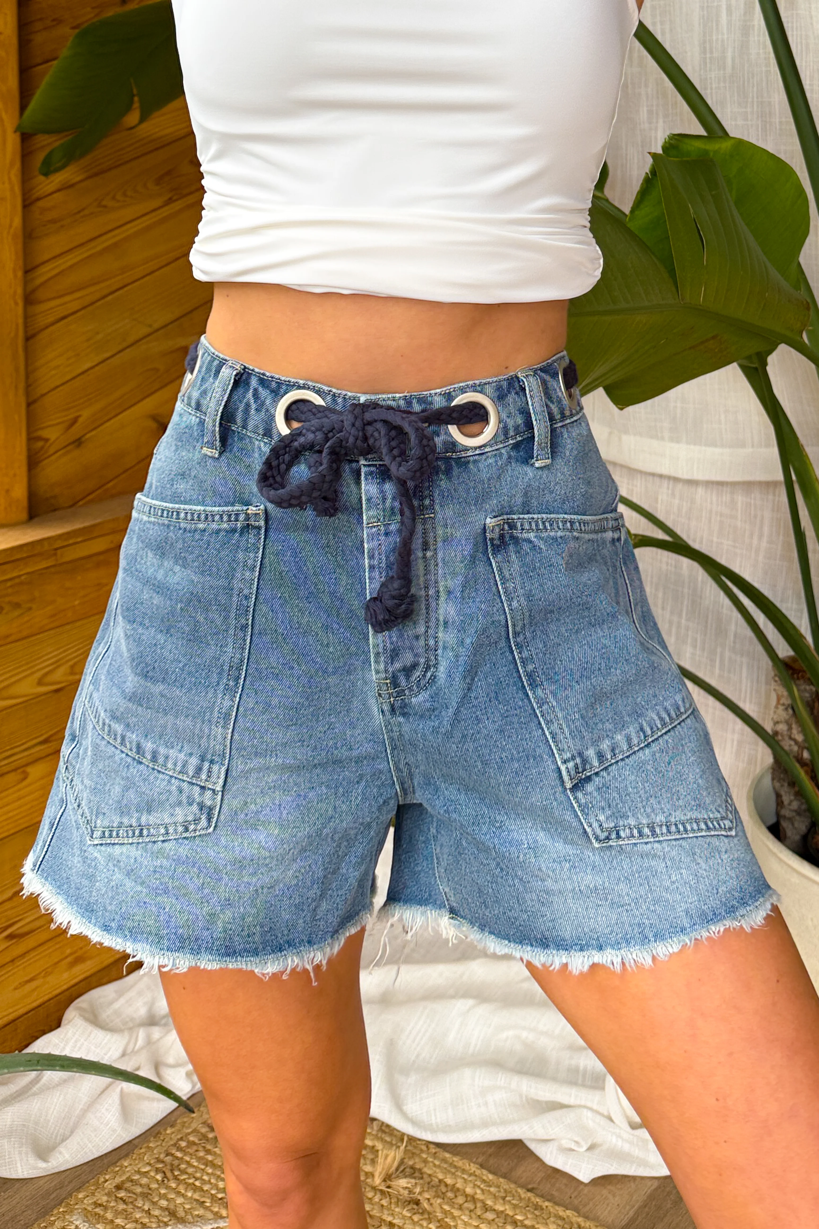 Fraser Braided Drawstring Denim Shorts (Medium Wash) - Image 2