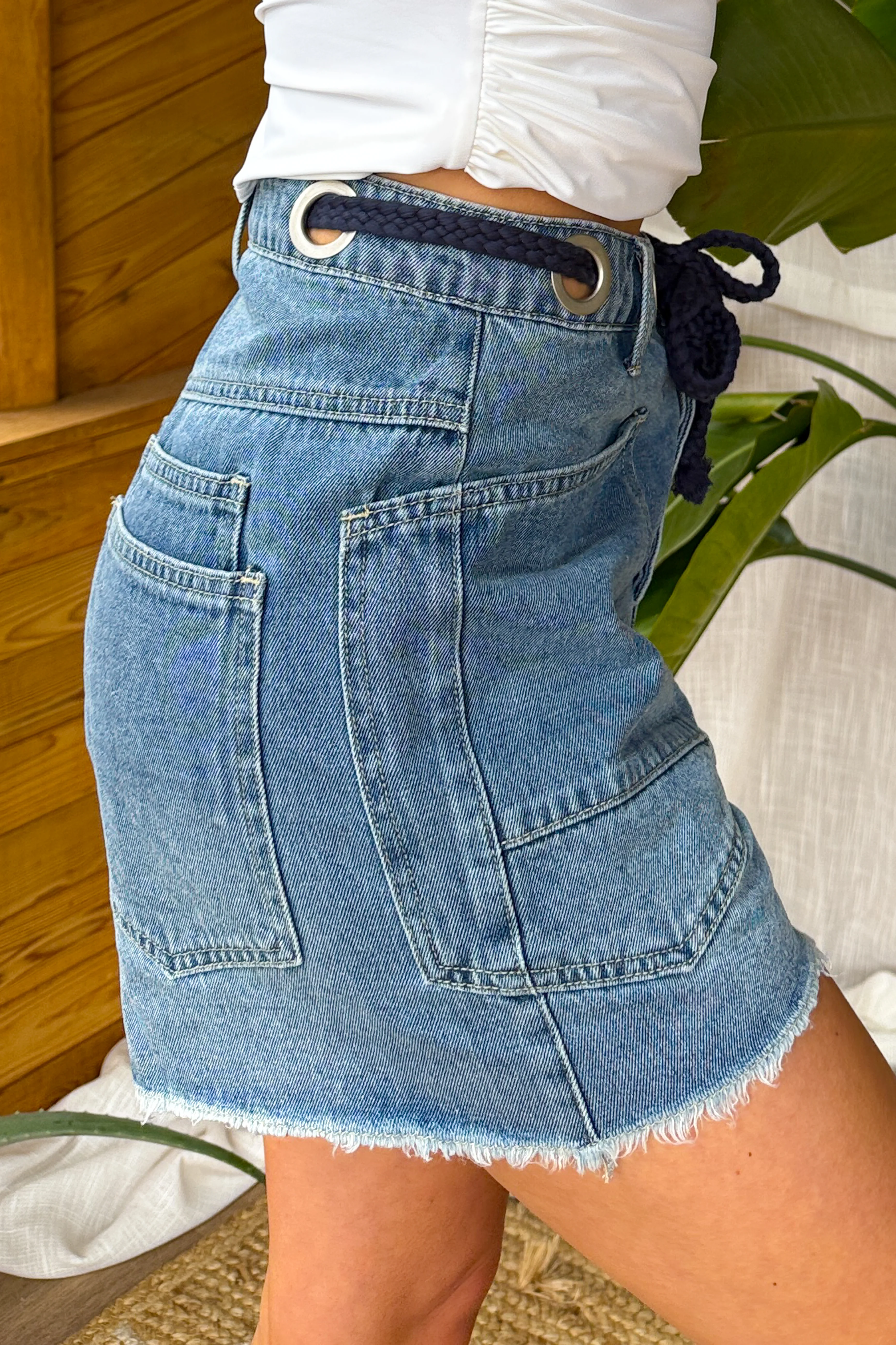 Fraser Braided Drawstring Denim Shorts (Medium Wash) - Image 3