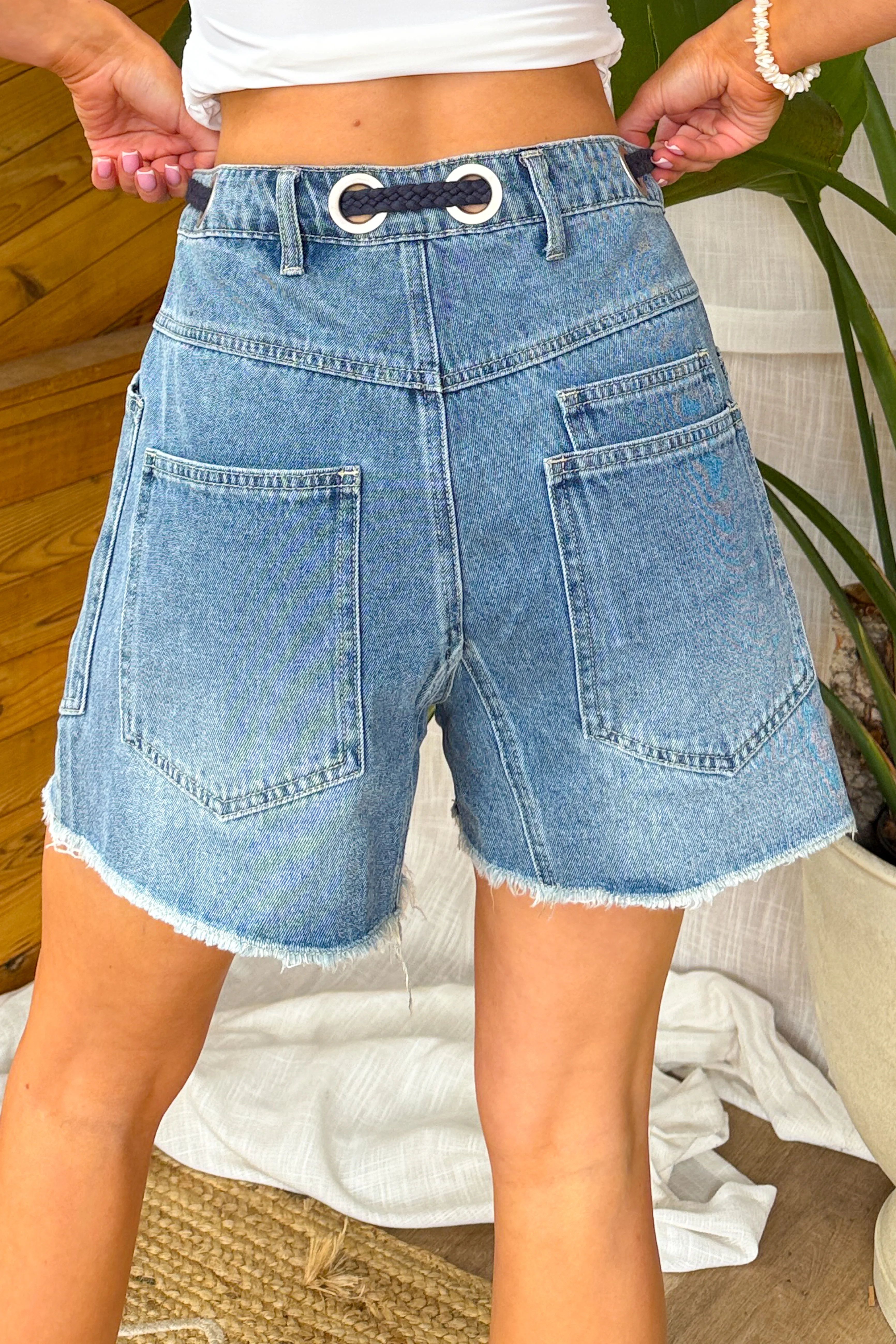Fraser Braided Drawstring Denim Shorts (Medium Wash) - Image 4