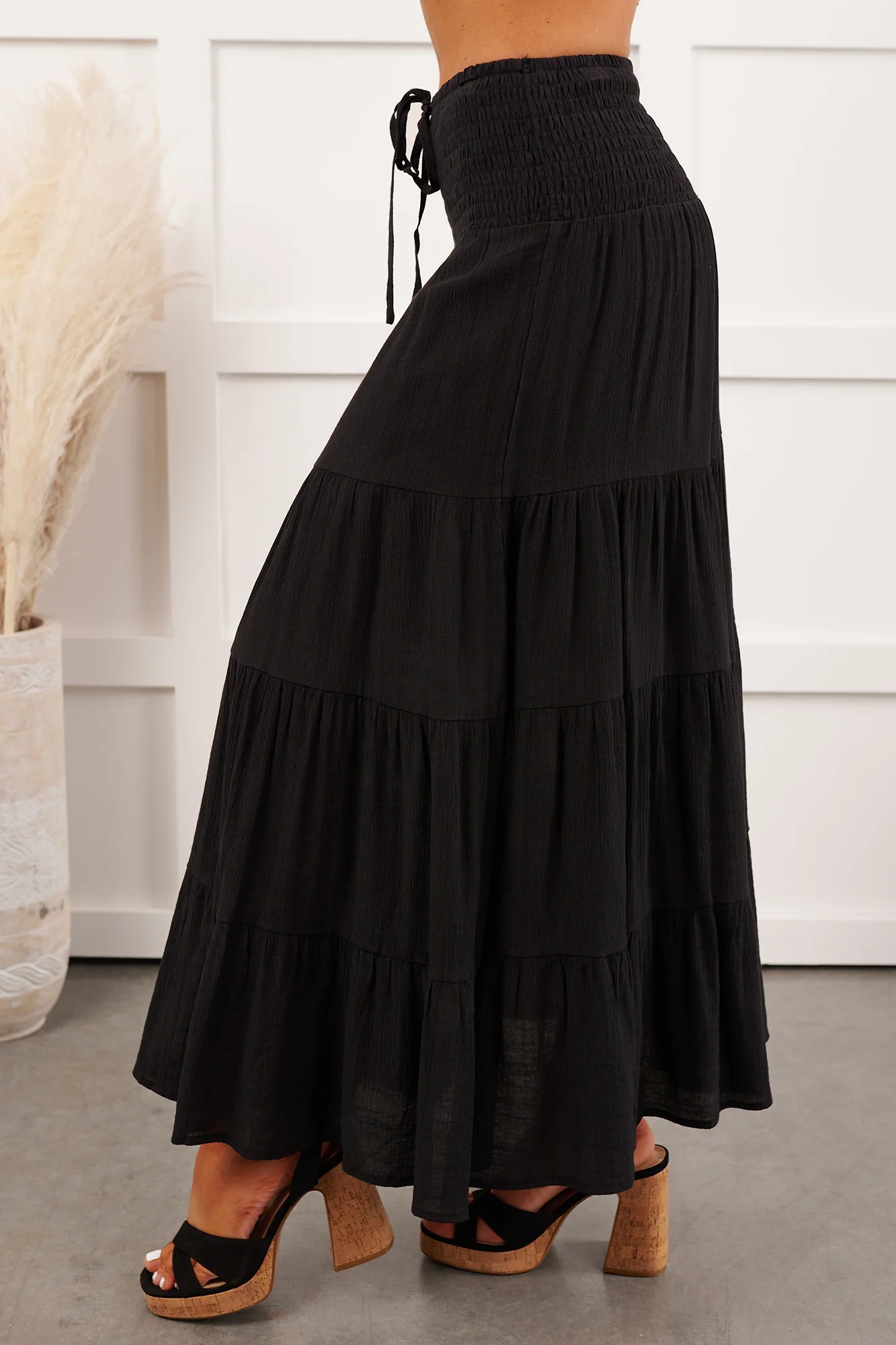 Free Falling Tiered Maxi Skirt (Black) - Image 10