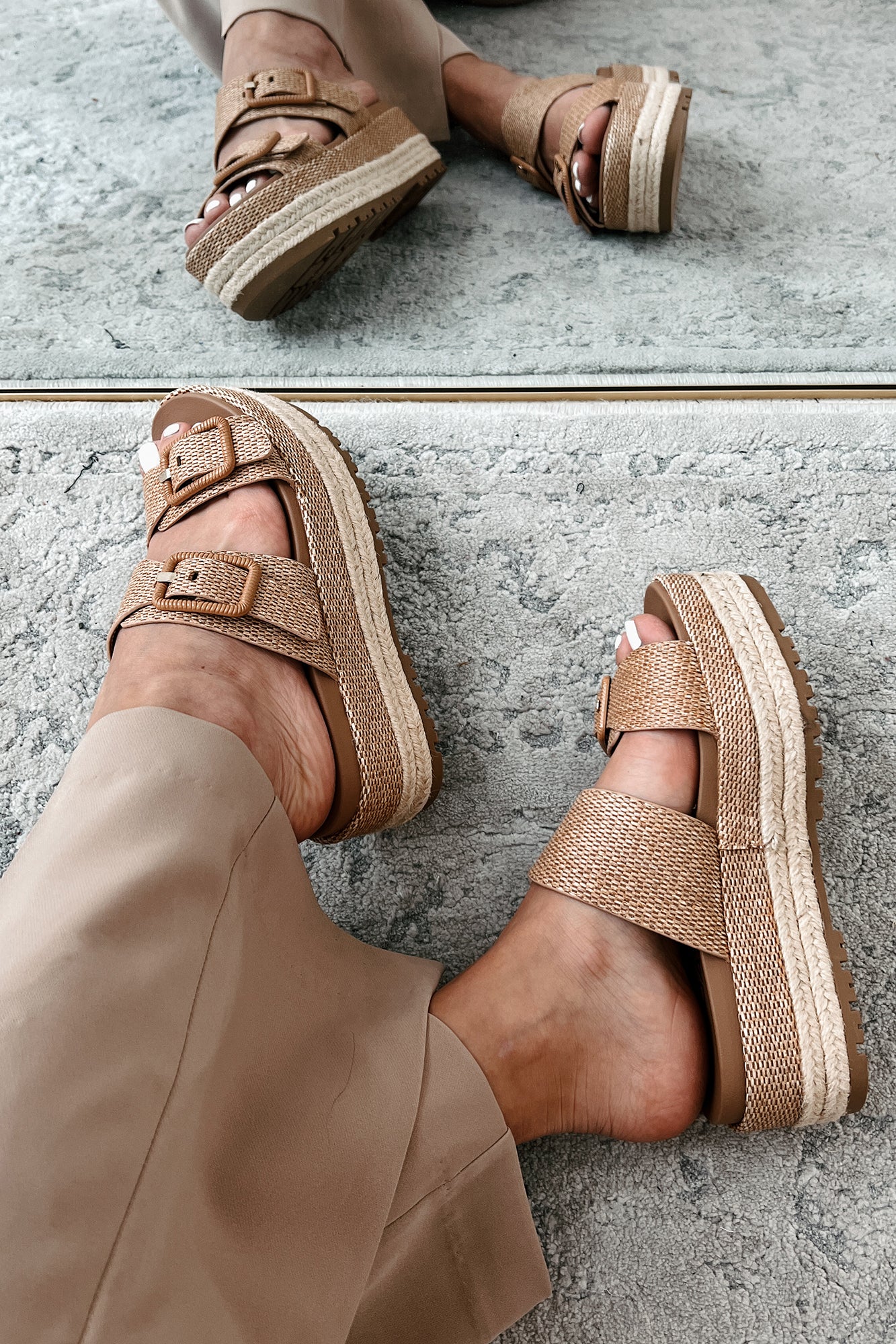 Fresh New Attitude Woven Platform Sandals (Dark Tan Raffia) - Image 3