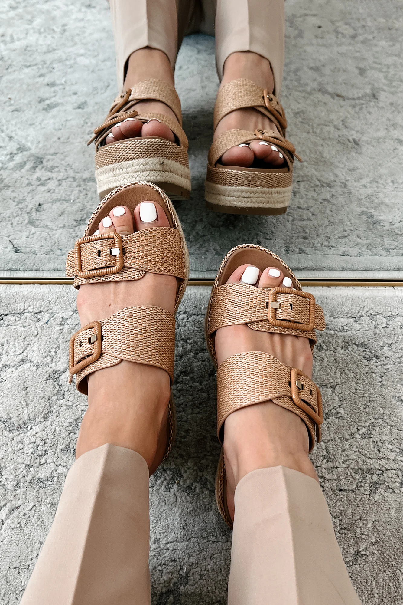 Fresh New Attitude Woven Platform Sandals (Dark Tan Raffia) - Image 4