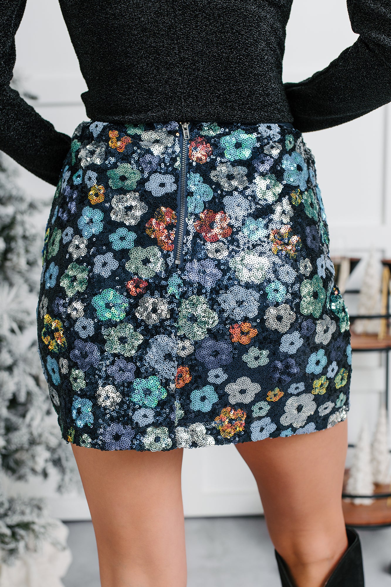Fresh Picked Floral Sequin Mini Skirt (Midnight) - Image 5