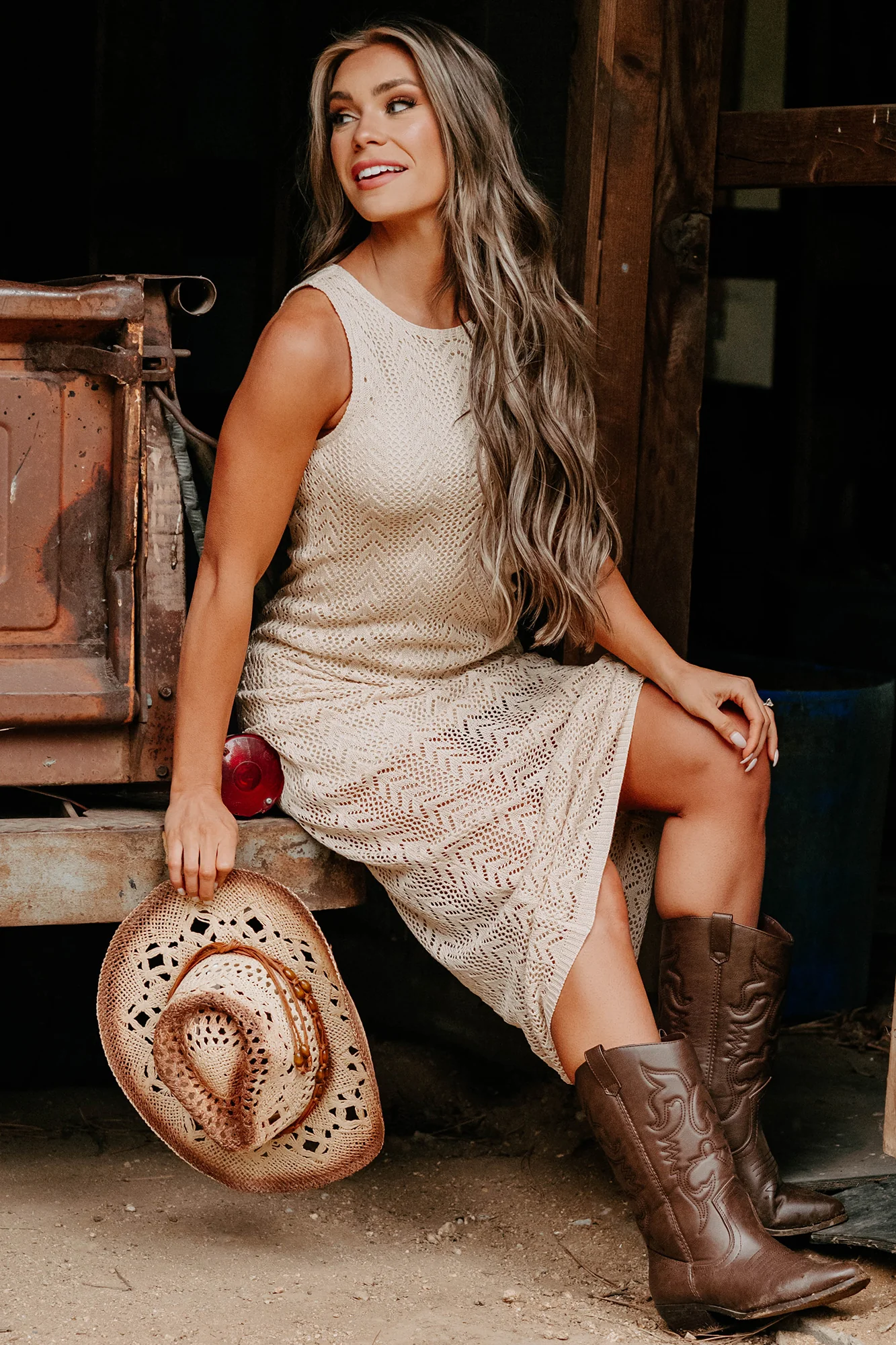 Fresh Tides Sleeveless Crochet Maxi Dress (Natural) - Image 6