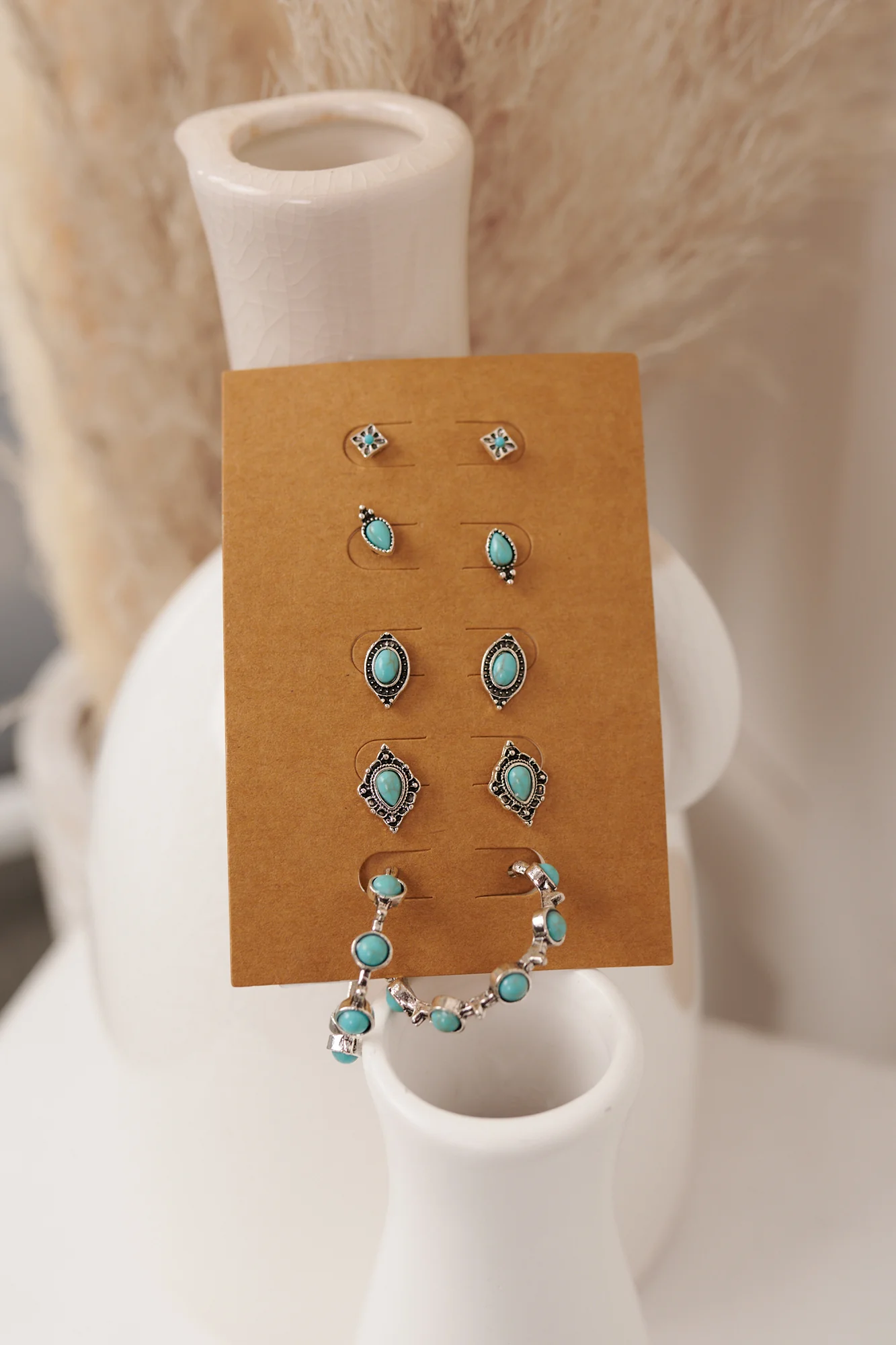 Frontier Sky Assorted Turquoise Stone Earring Set (Silver) - Image 3