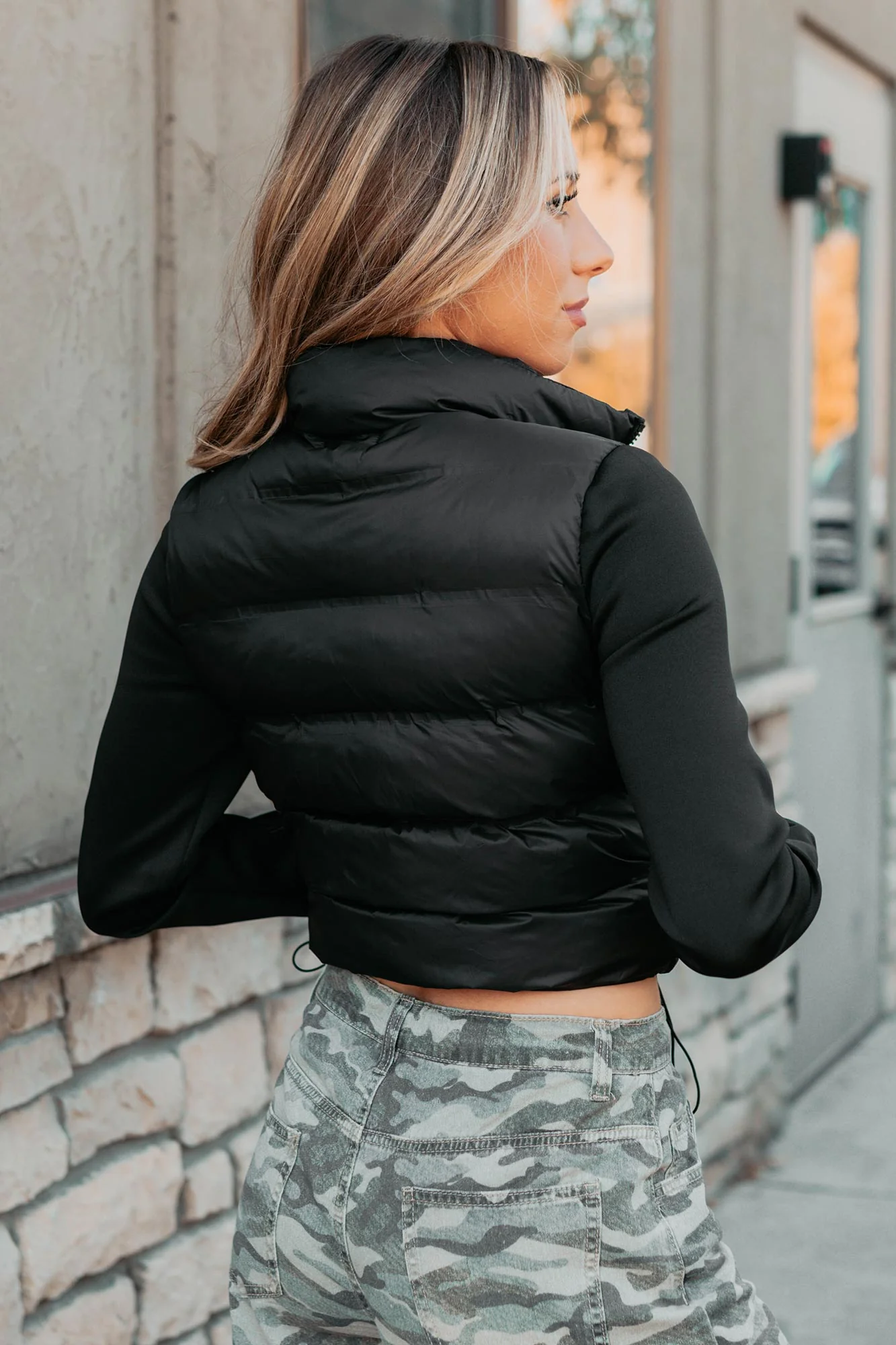 Frost Bound Scuba Sleeve Puffer Jacket (Black) - Image 3