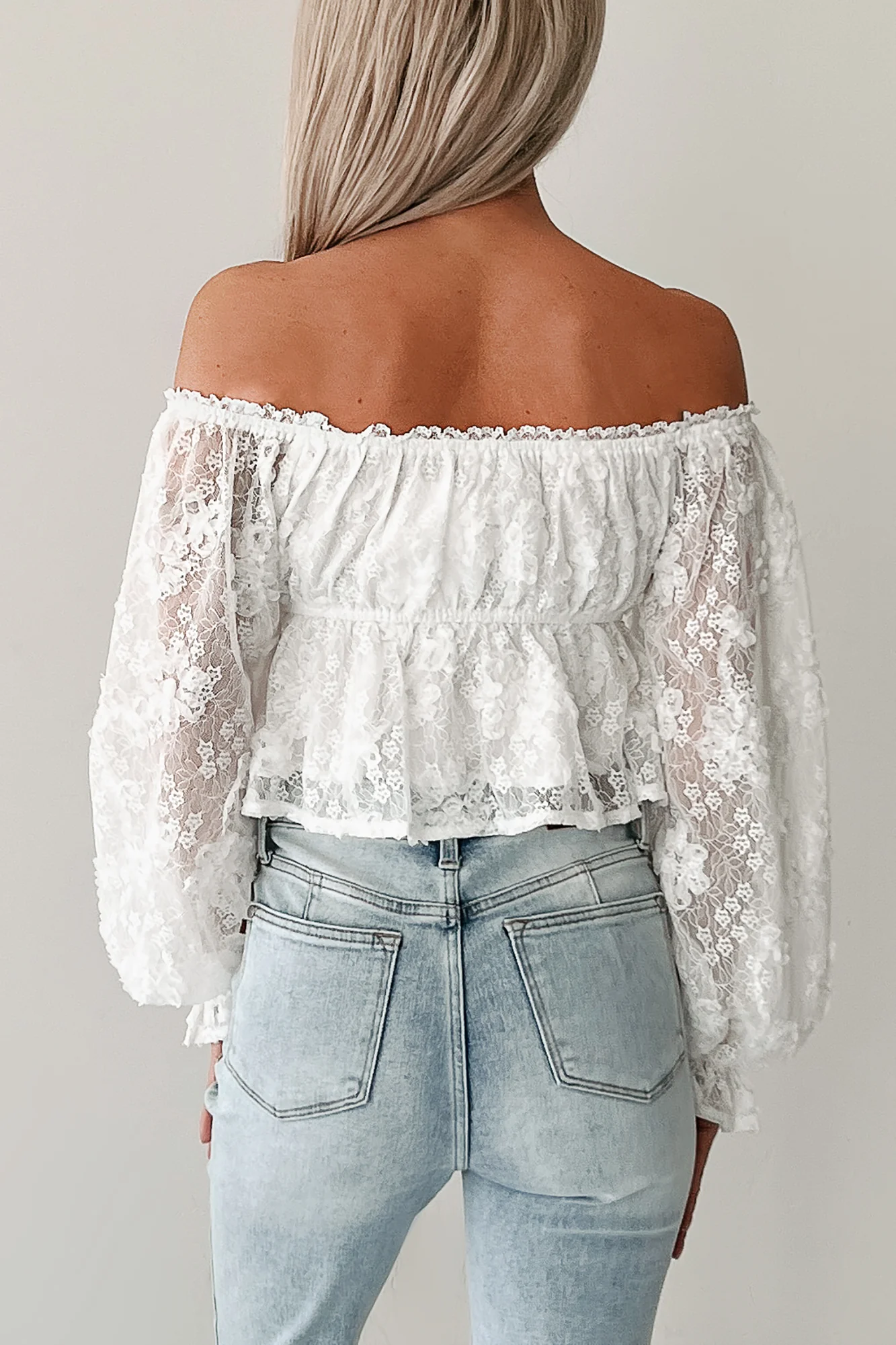 Frosted Whimsy Lace Long Sleeve Top (White) - Image 4