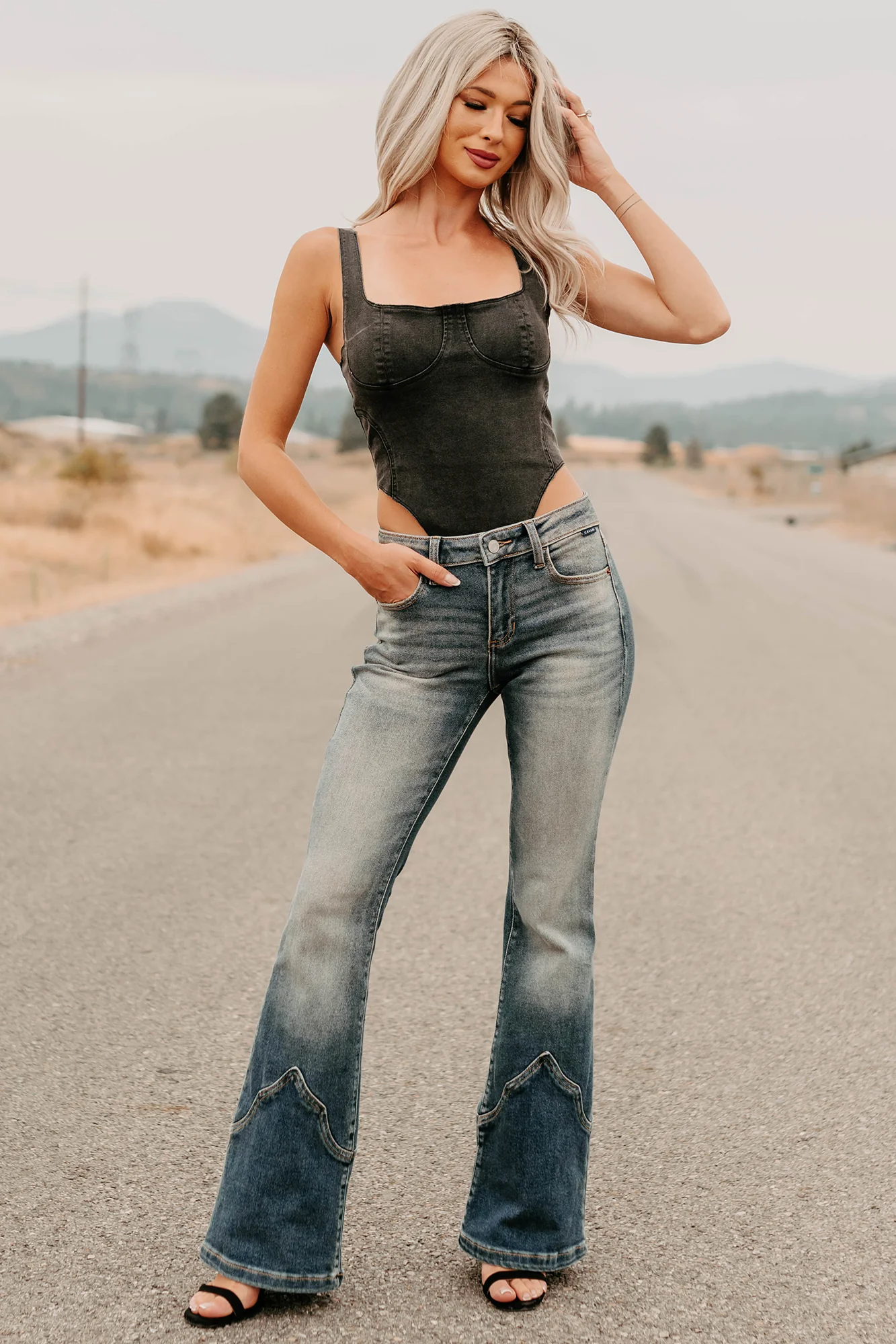 Fueled By Confidence Signature 8 Stretchy Denim Bodysuit (Washed Black) - Image 12