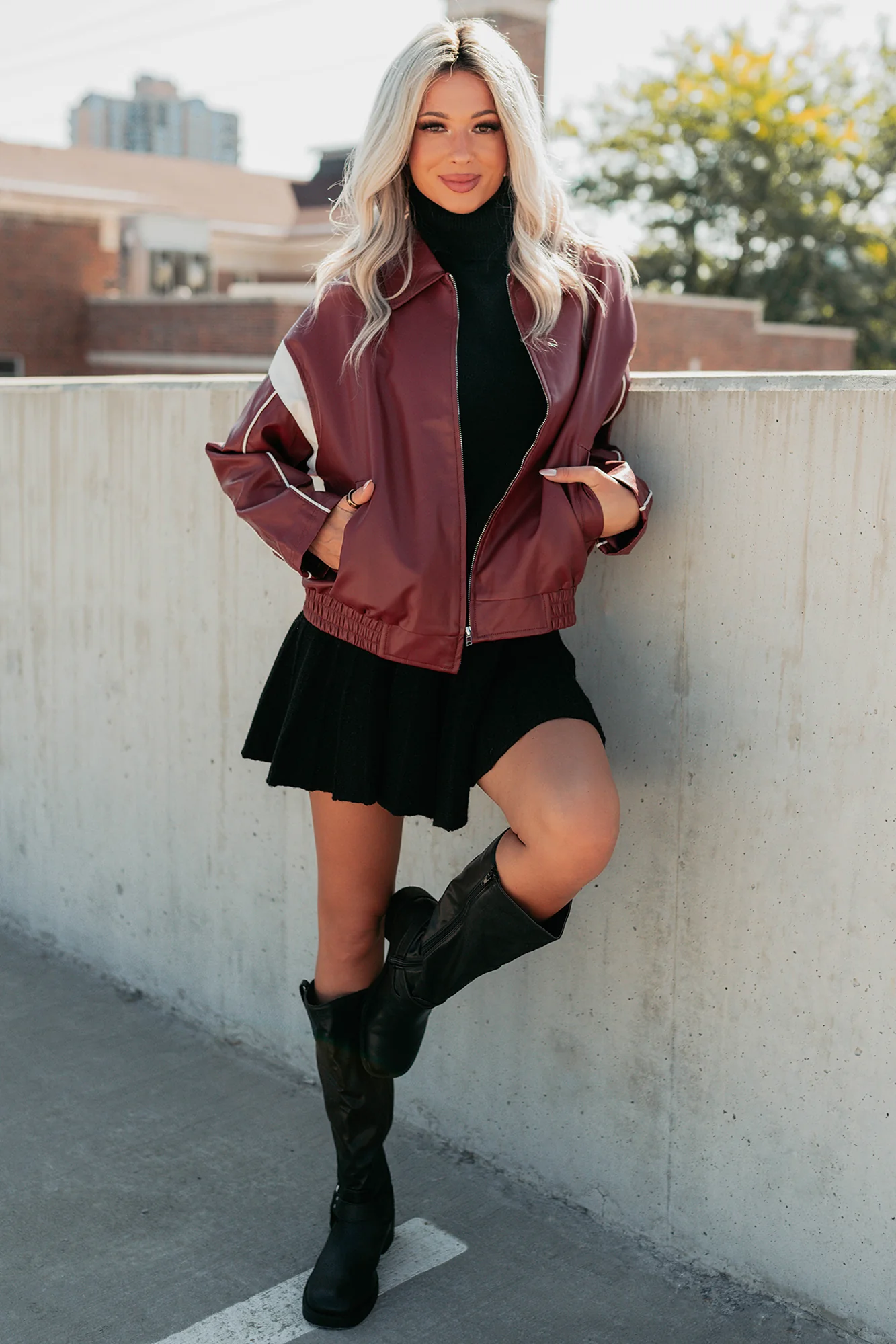 Future Forward Faux Leather Racer Jacket (Burgundy) - Image 11