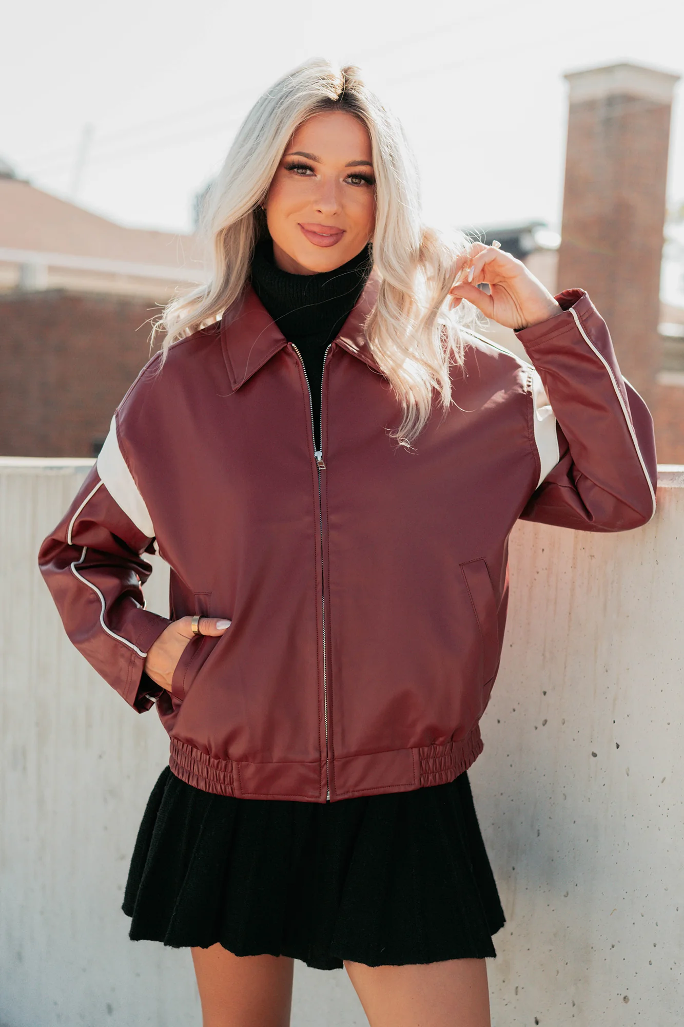 Future Forward Faux Leather Racer Jacket (Burgundy) - Image 3