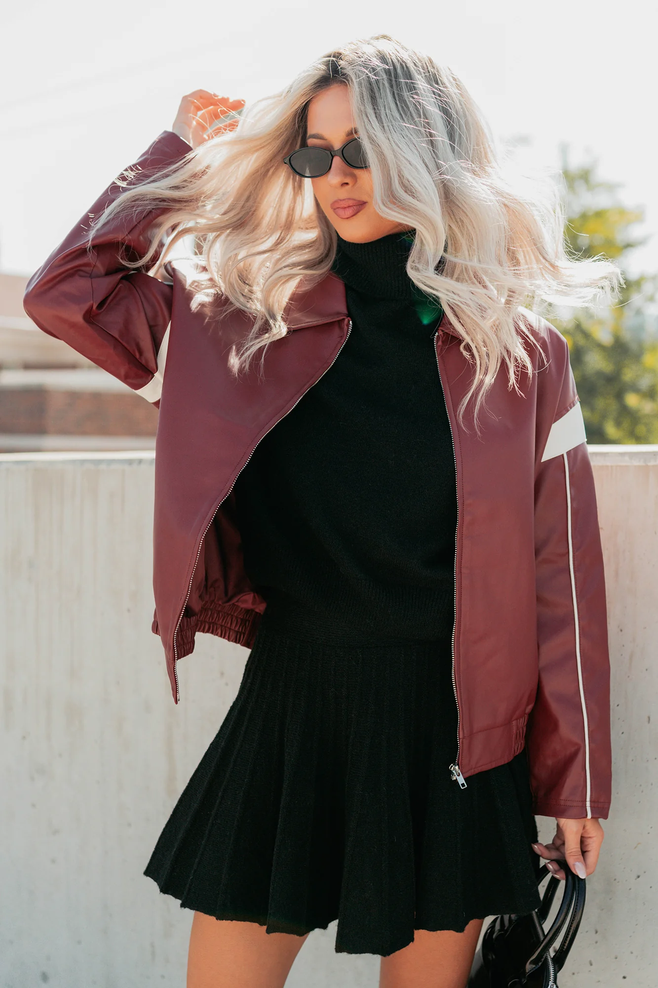Future Forward Faux Leather Racer Jacket (Burgundy) - Image 4