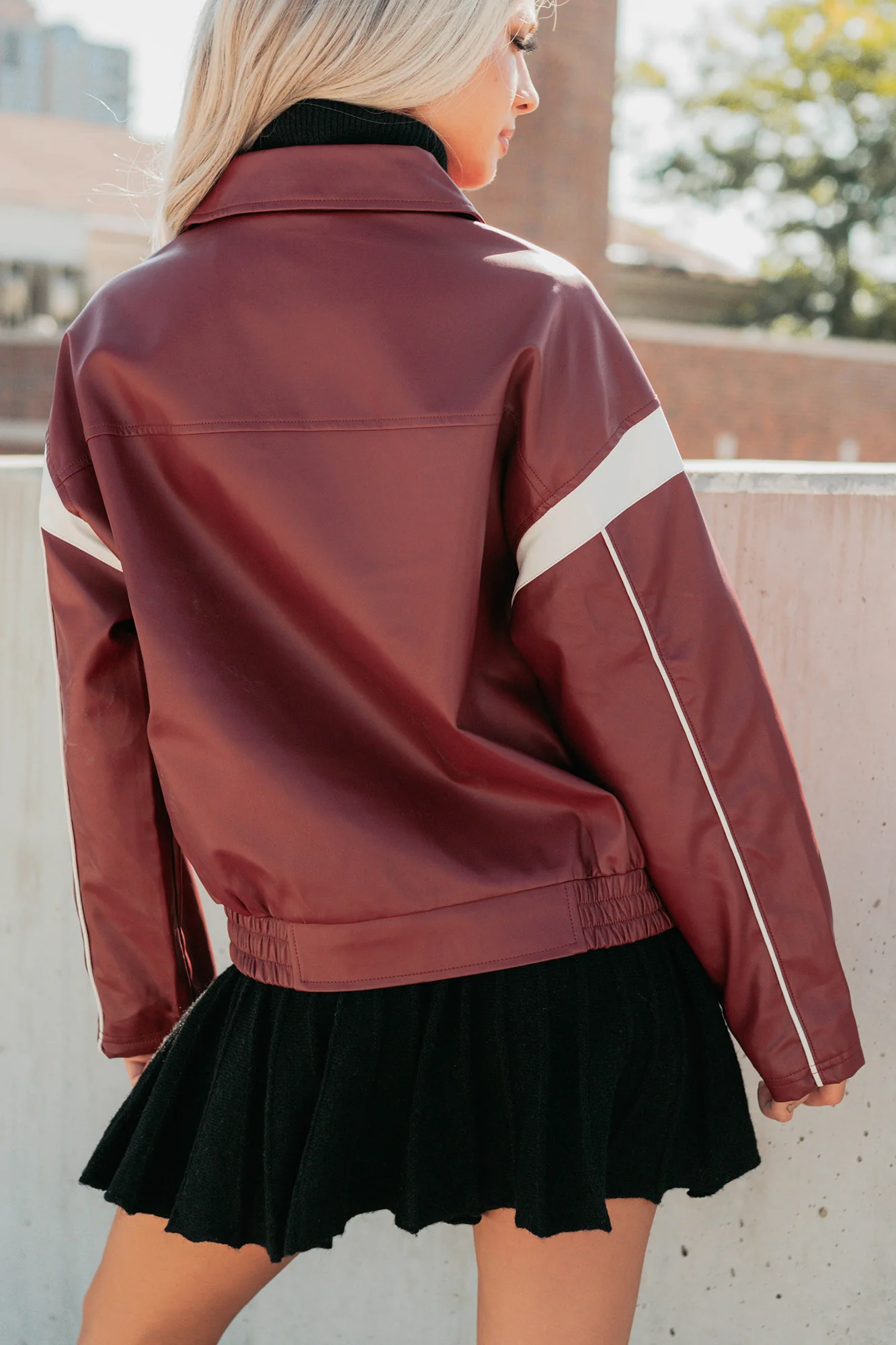 Future Forward Faux Leather Racer Jacket (Burgundy) - Image 5