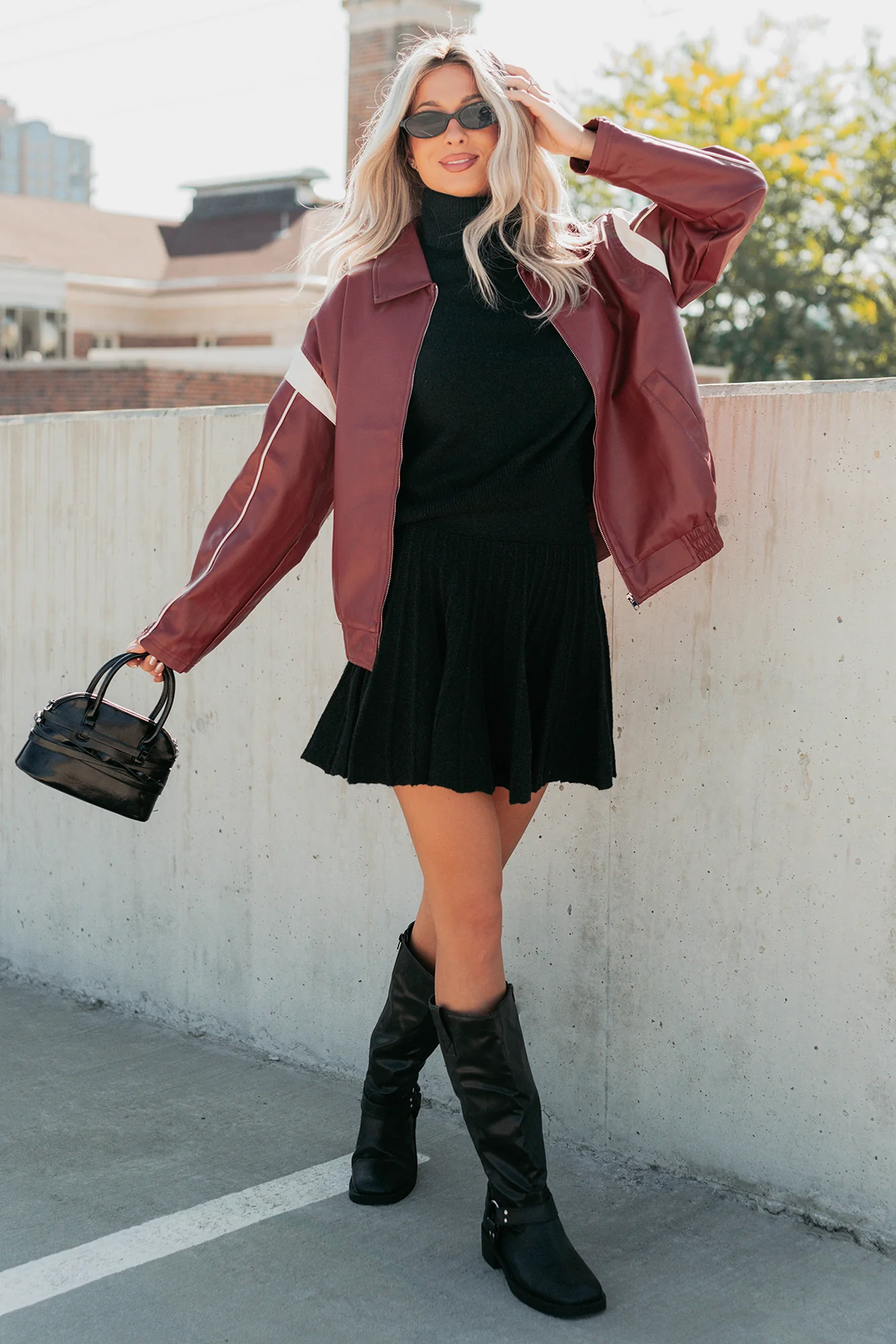 Future Forward Faux Leather Racer Jacket (Burgundy) - Image 6