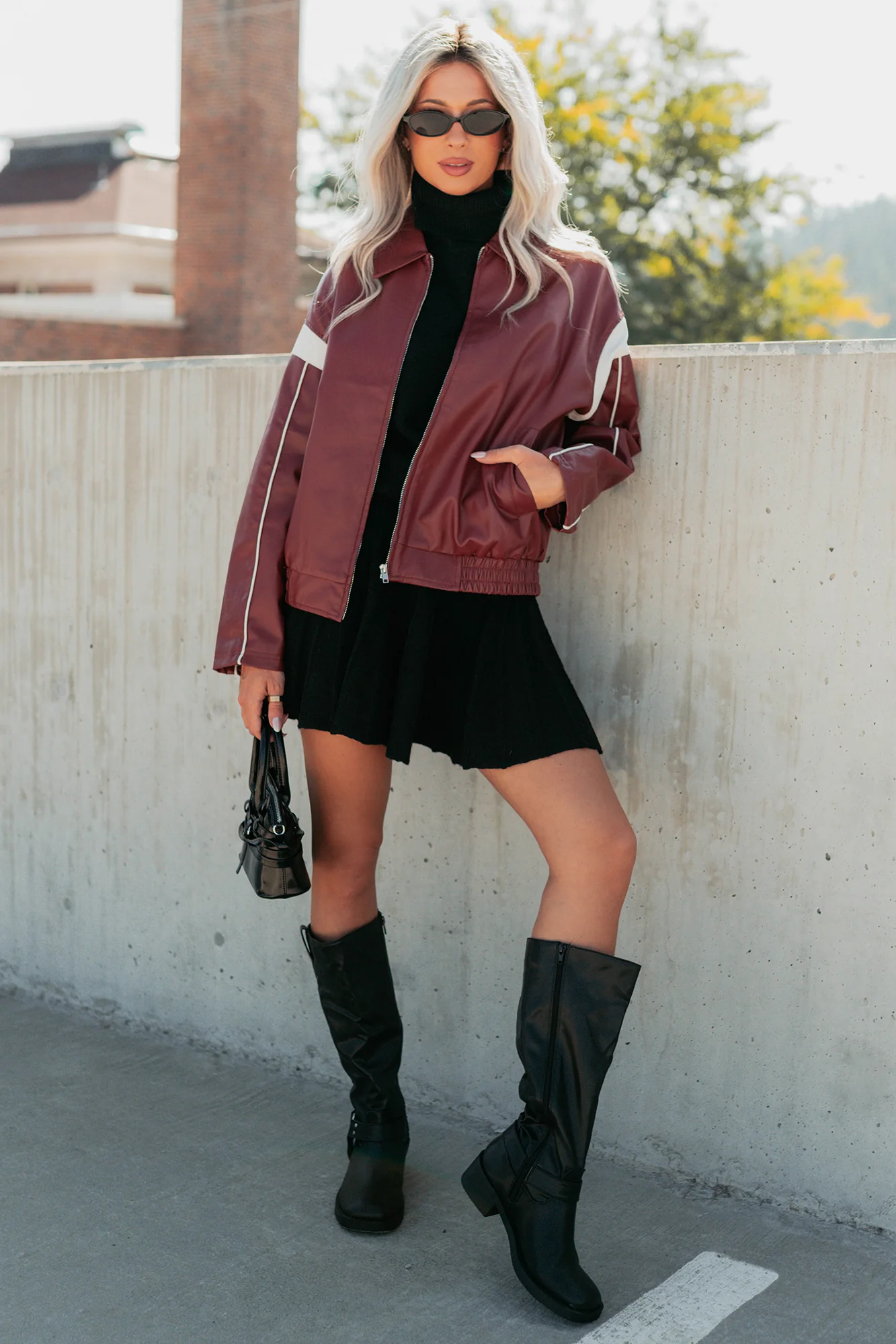Future Forward Faux Leather Racer Jacket (Burgundy) - Image 7