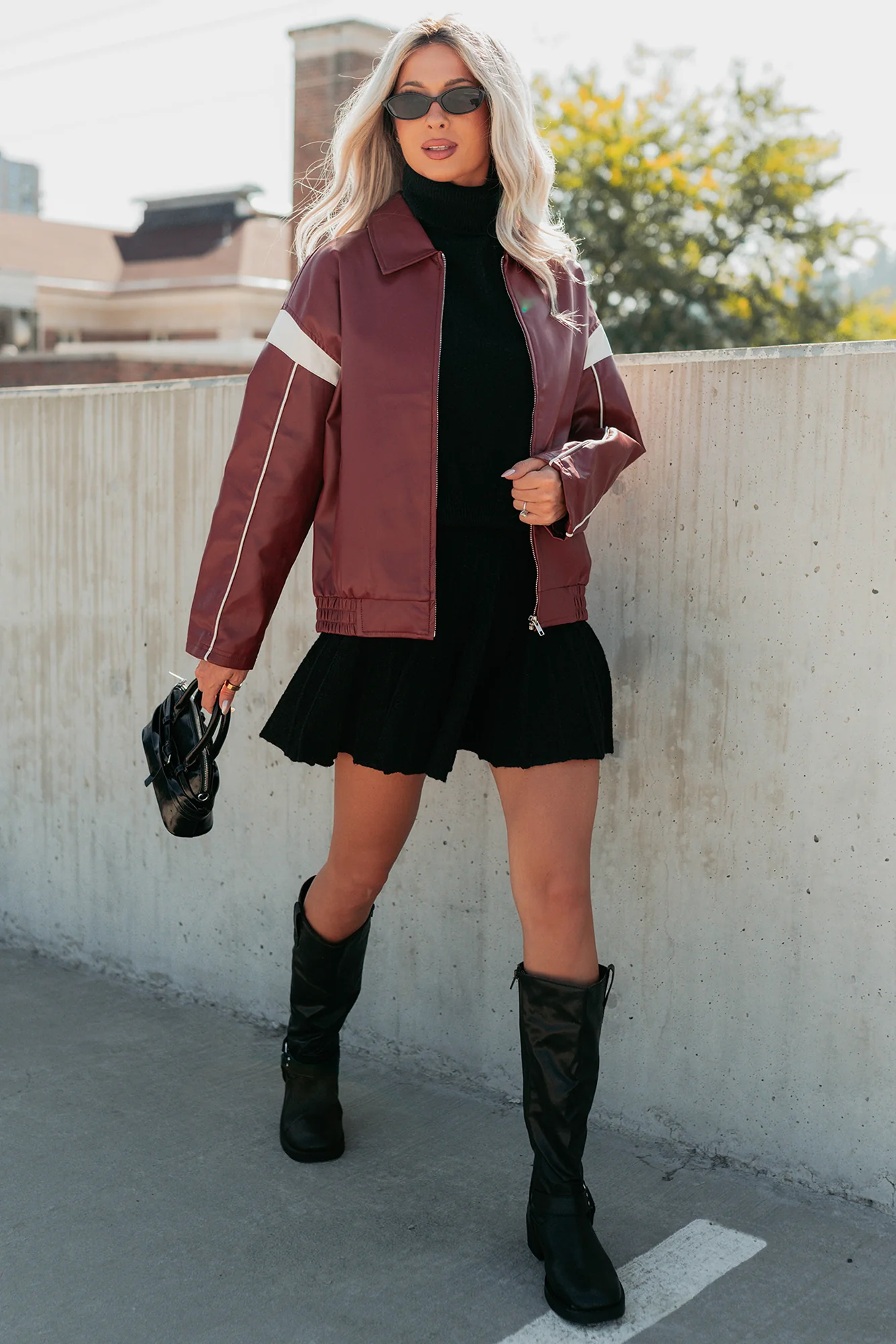 Future Forward Faux Leather Racer Jacket (Burgundy) - Image 9