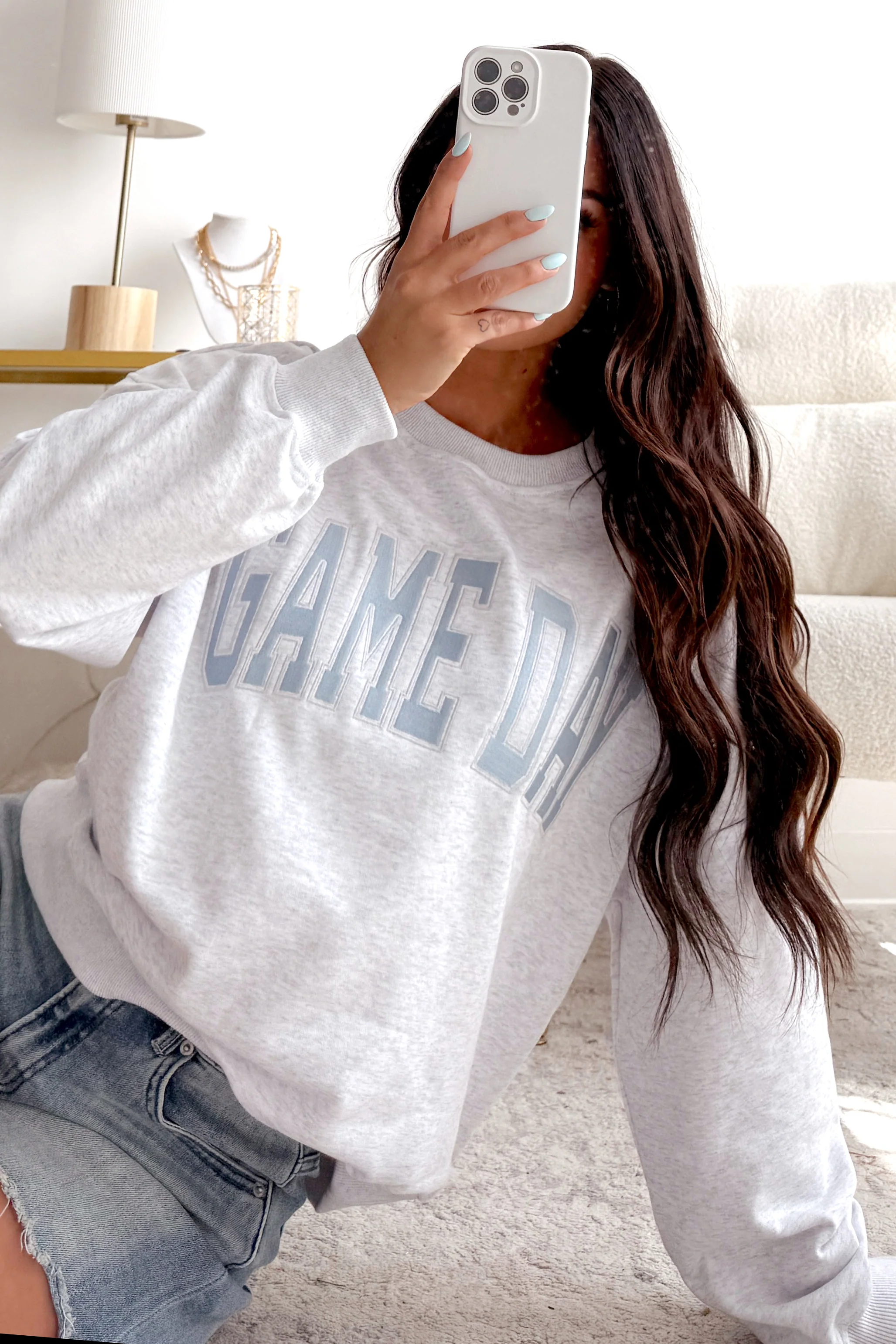 "Game Day" Embroidered Sweatshirt (Light Grey) - Image 10
