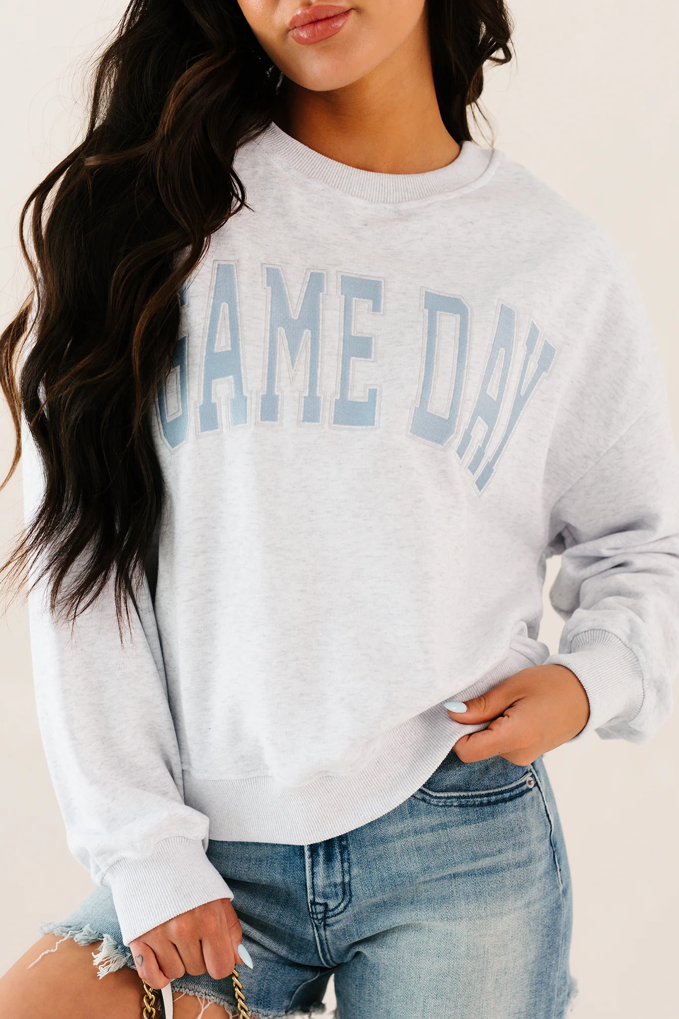 "Game Day" Embroidered Sweatshirt (Light Grey) - Image 2