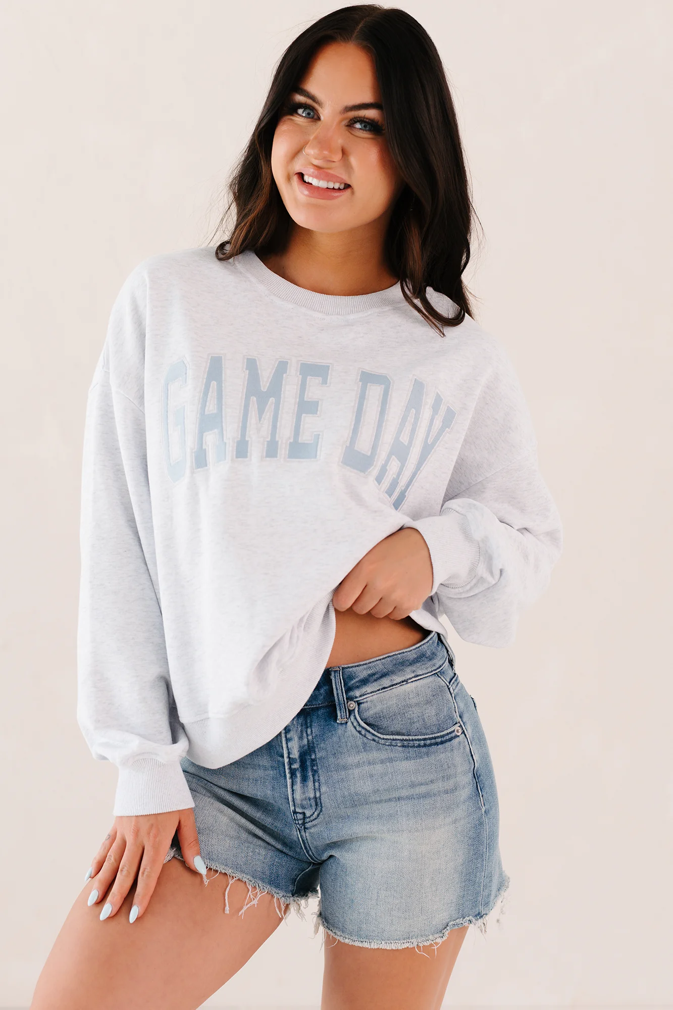 "Game Day" Embroidered Sweatshirt (Light Grey) - Image 3