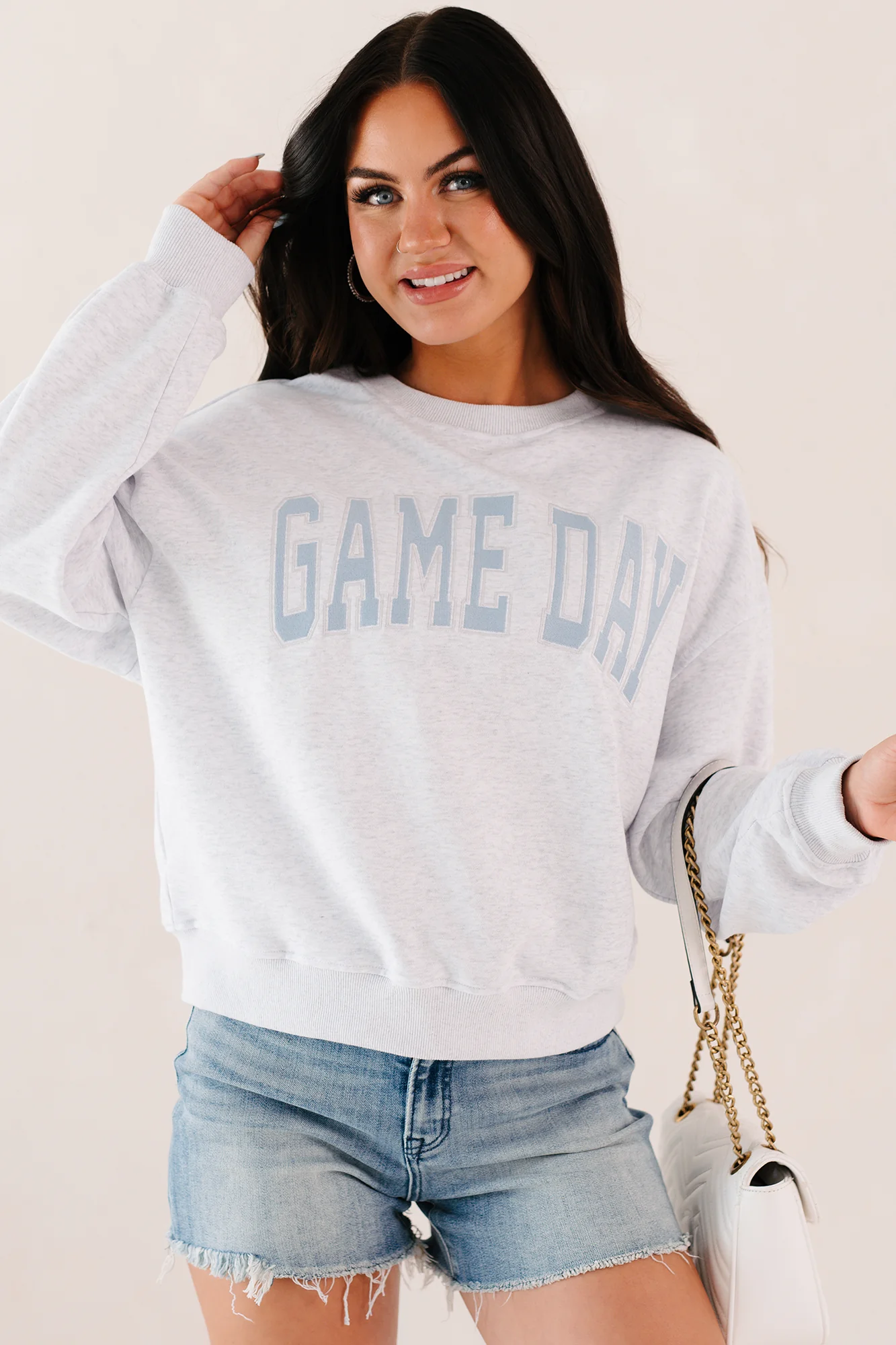 "Game Day" Embroidered Sweatshirt (Light Grey) - Image 5