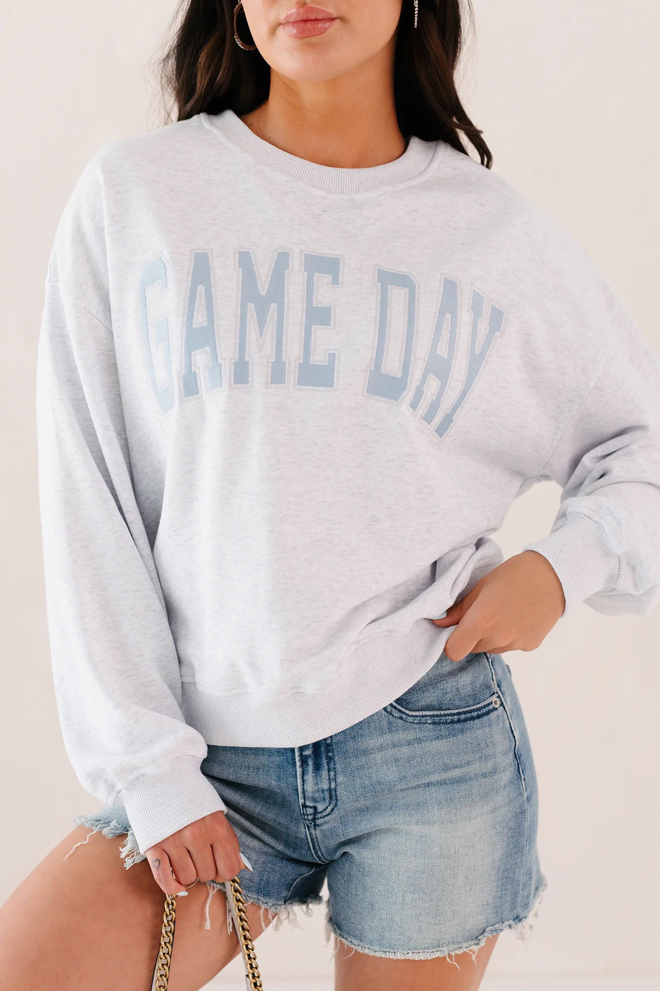 "Game Day" Embroidered Sweatshirt (Light Grey) - Image 8