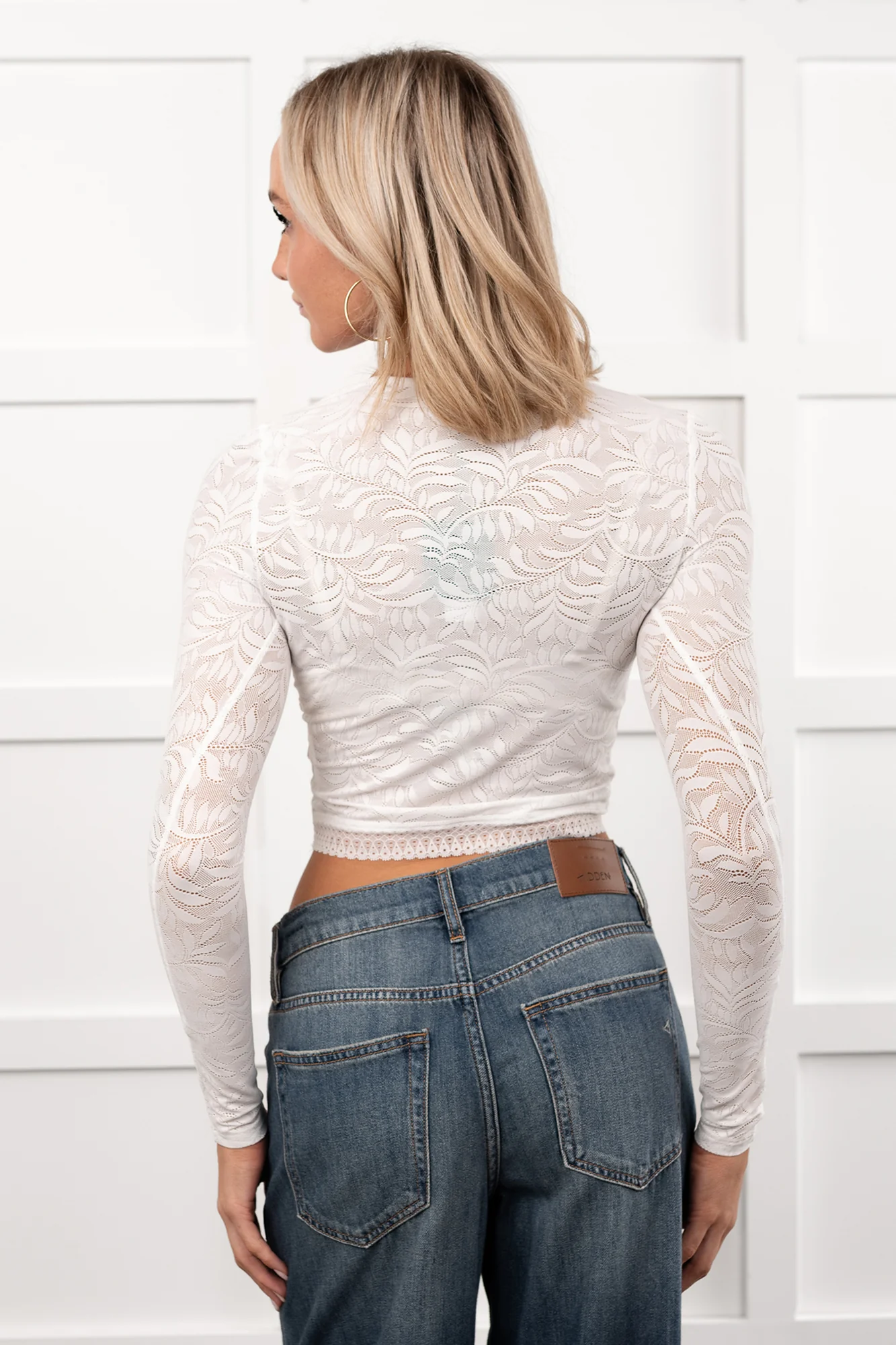 Garden Girl Leaf Pattern Long Sleeve Top (White) - Image 5