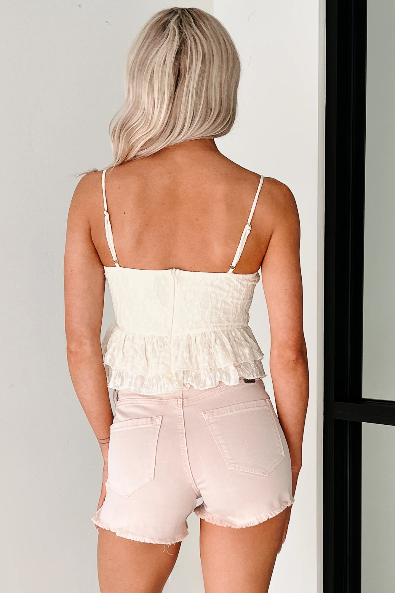 Garden Of Love Lace Peplum Crop Top (Cream) - Image 8