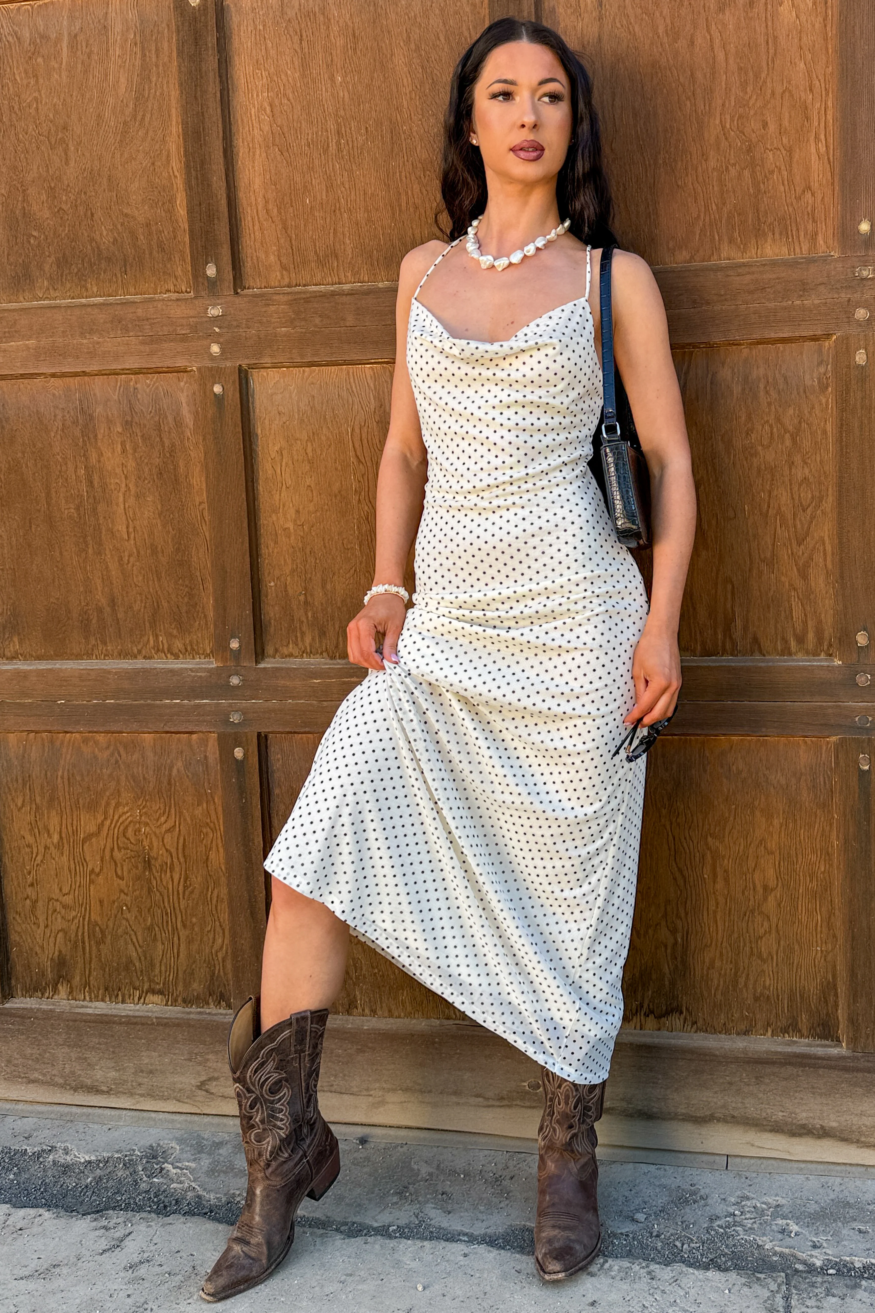 Garden Party Glow Mesh Polka Dot Midi Dress (Ivory) - Image 5