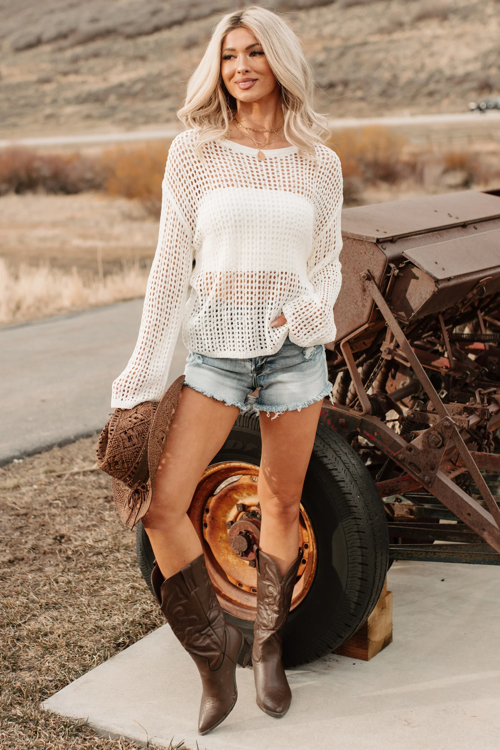Gentle Essentials Open Knit Sweater (White) - Image 2