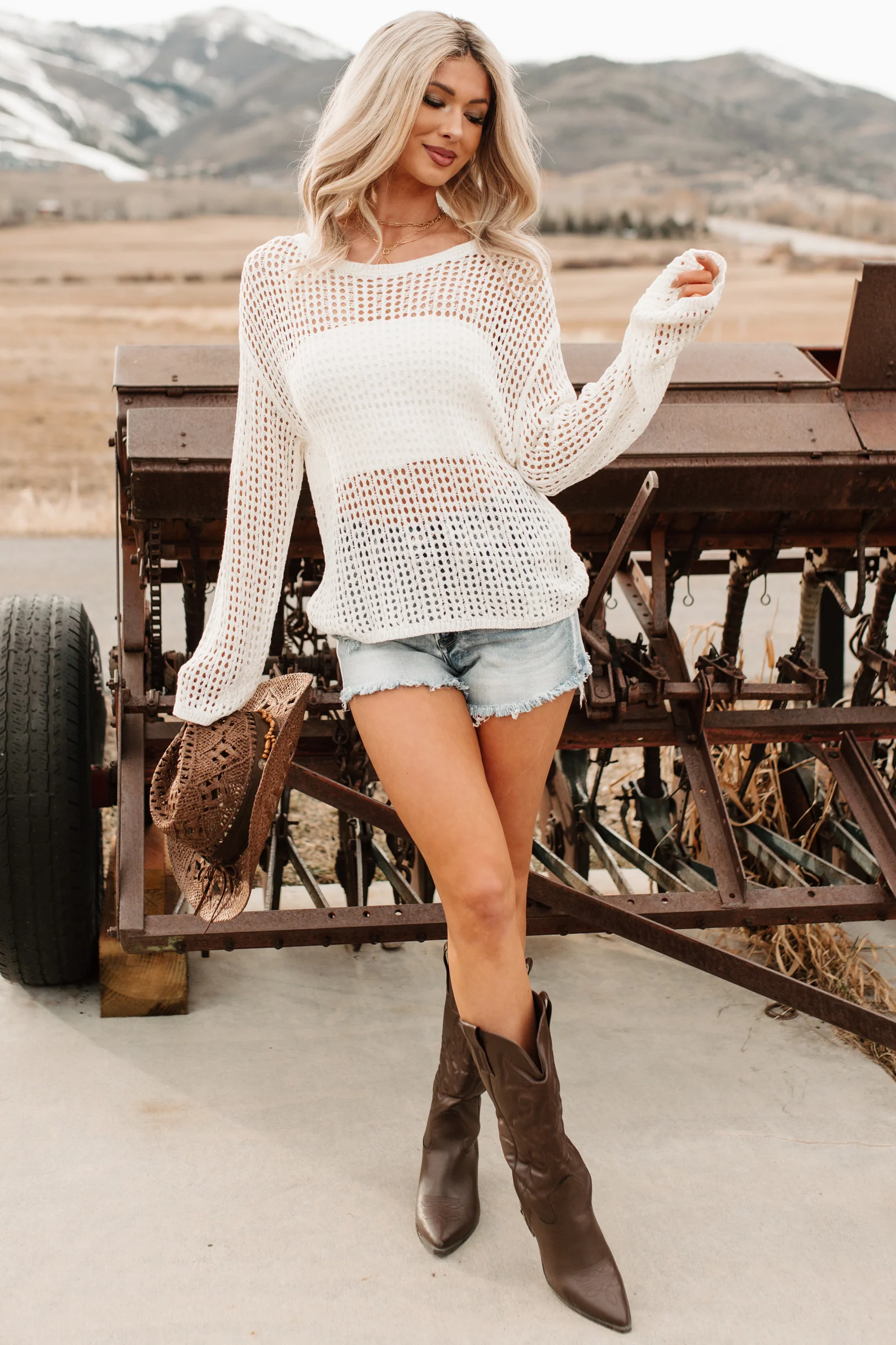 Gentle Essentials Open Knit Sweater (White) - Image 4