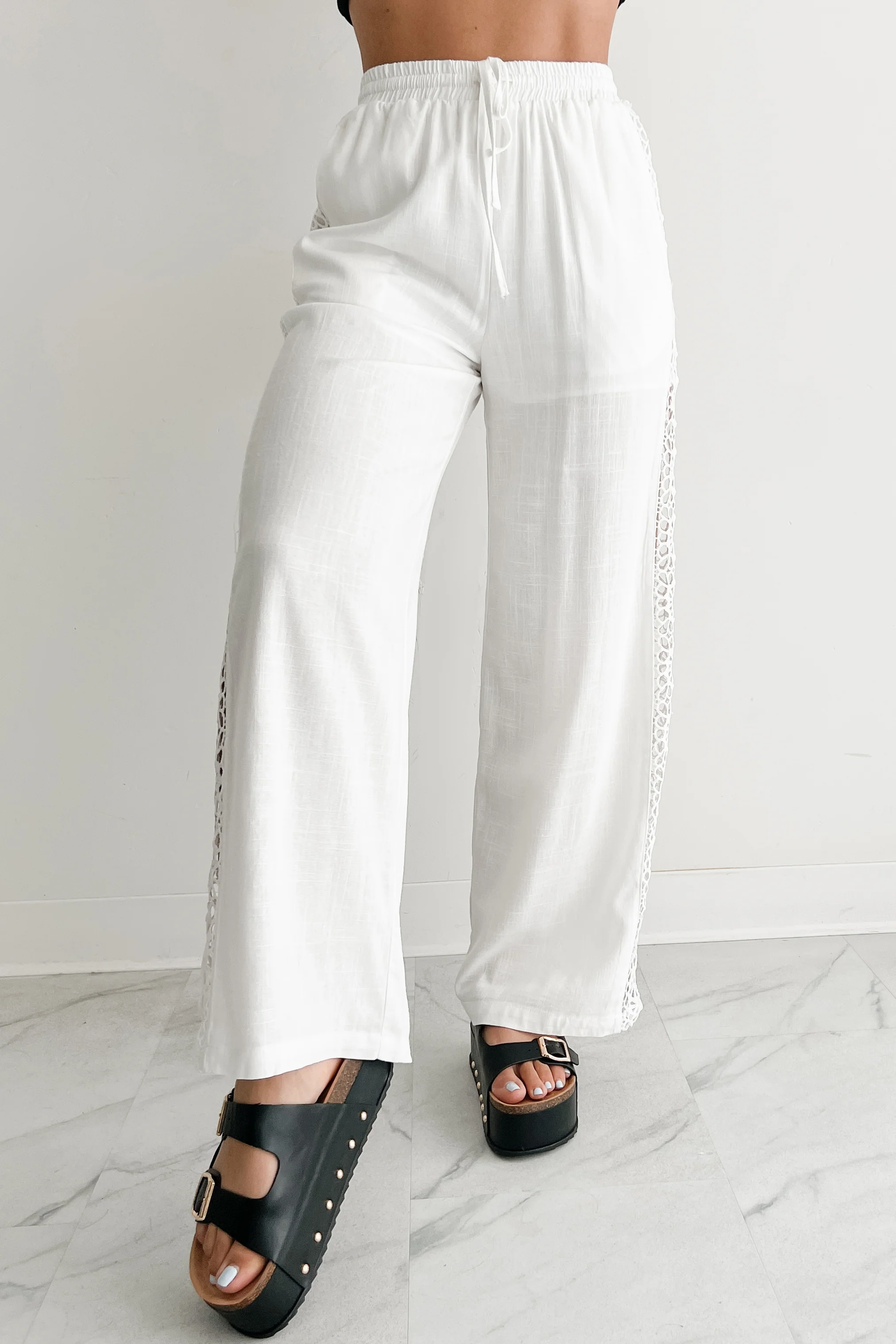 Gentle & Genuine Linen Crochet Wide Leg Pants (White) - Image 2