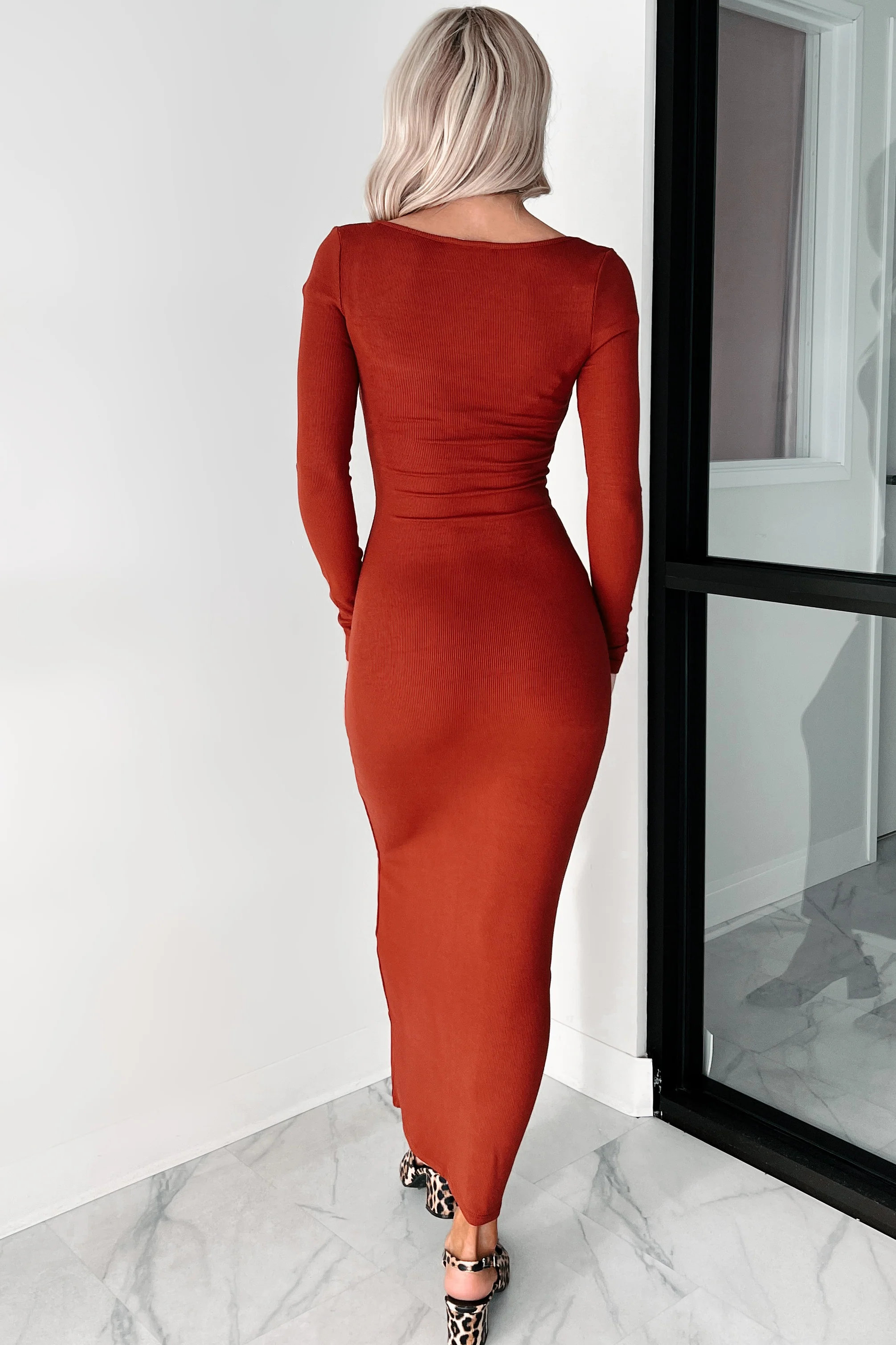 DOORBUSTER Gentle Melodies Ribbed Bodycon Maxi Dress (Red) - Image 3