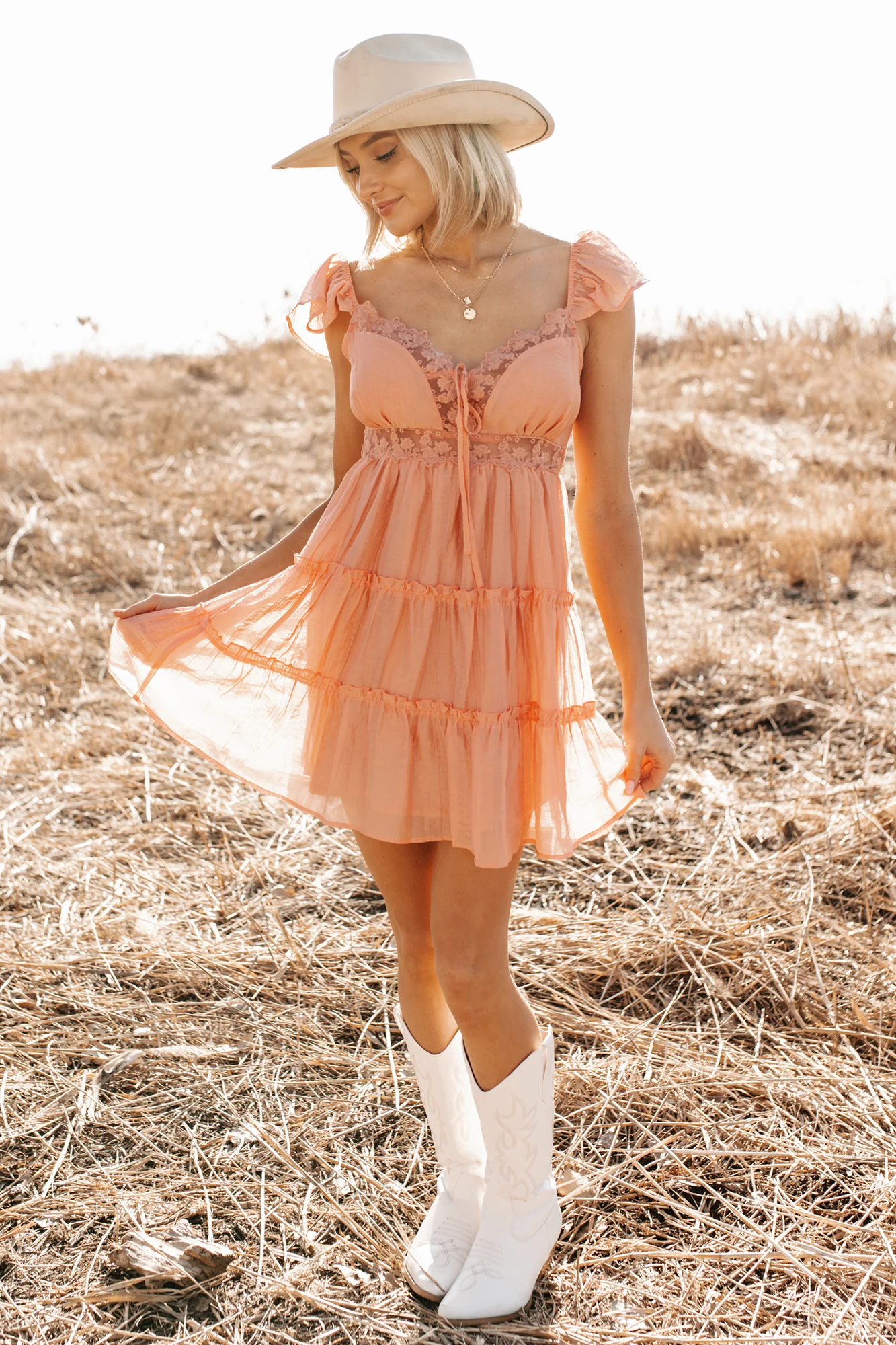 Gentle Nights Lace Sleeveless Mini Dress (Peach) - Image 4