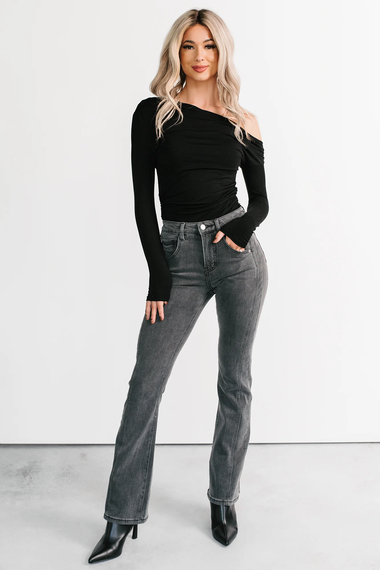 Gentry High Rise Bootcut Mica Denim Jeans (Black) - Image 2