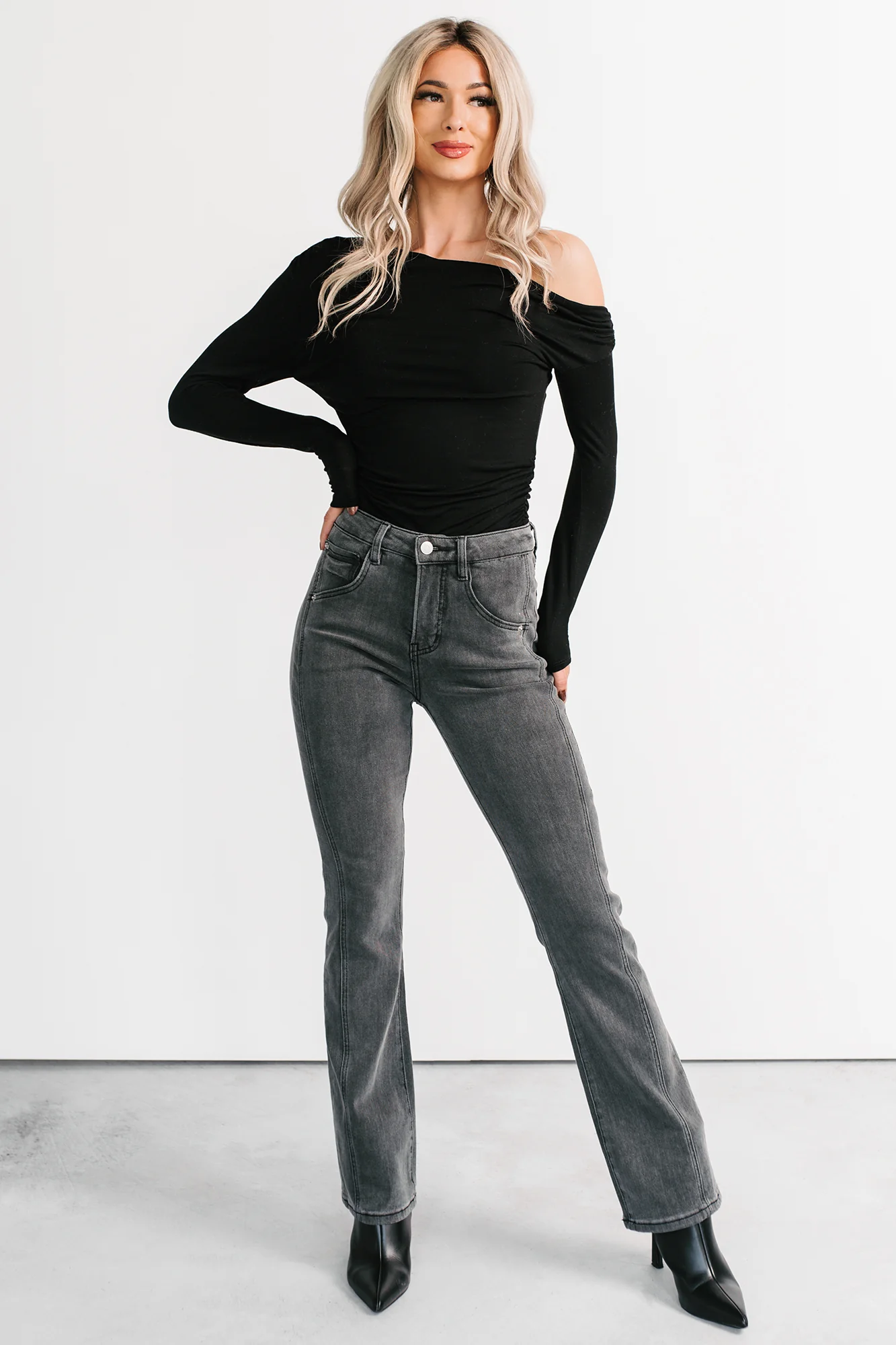Gentry High Rise Bootcut Mica Denim Jeans (Black) - Image 6