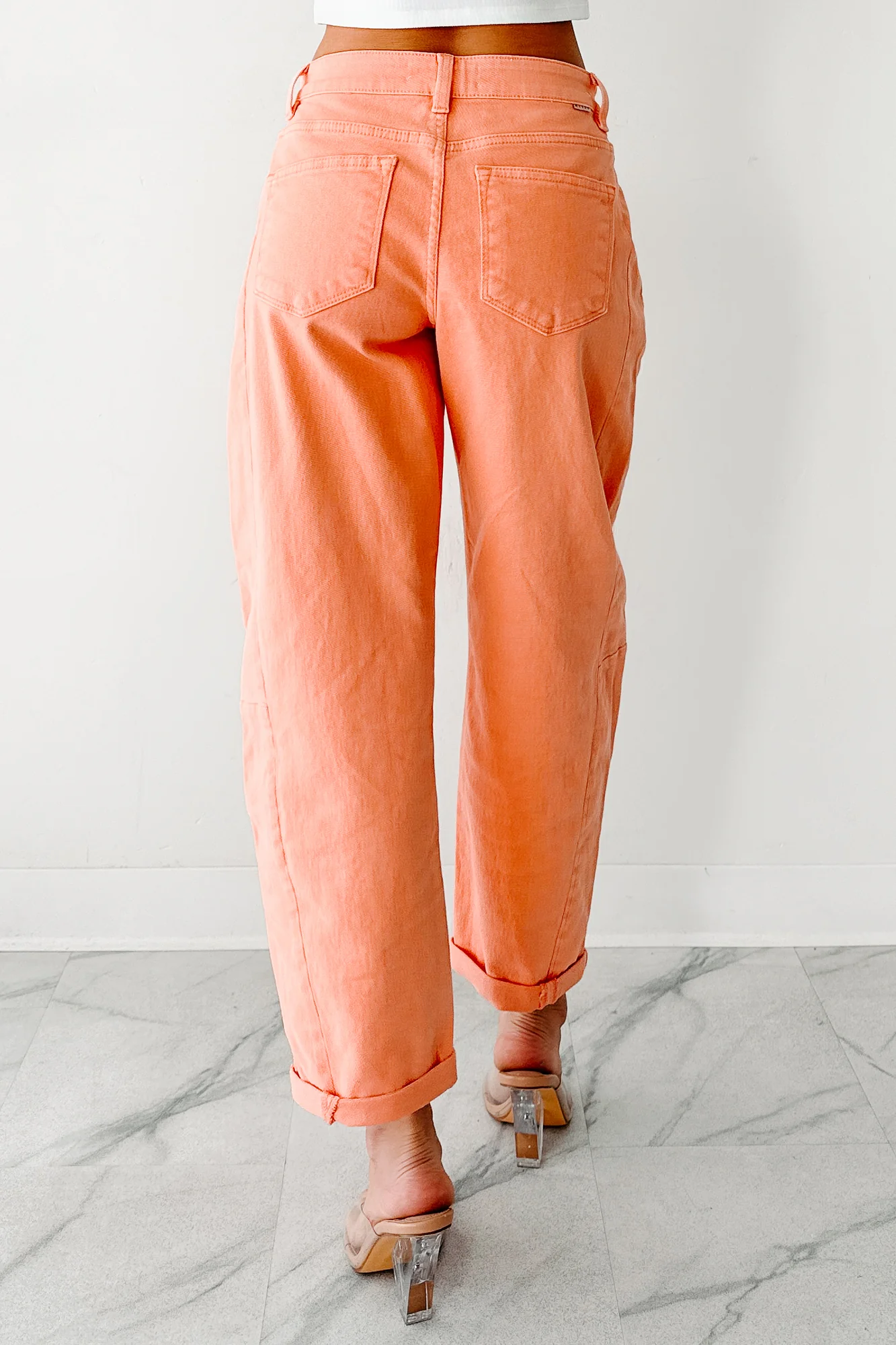 Geppetto High Rise Stretchy Barrel Risen Jeans (Coral Peach) - Image 5