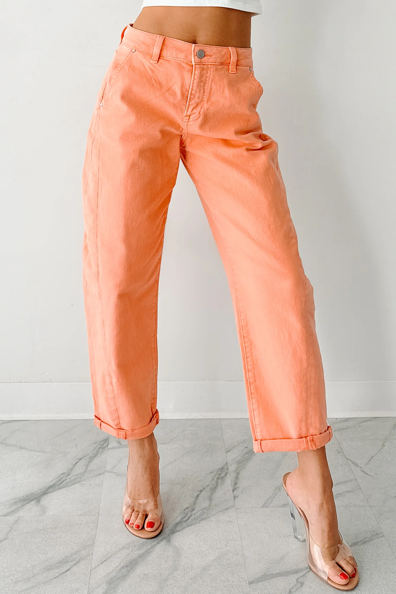 Geppetto High Rise Stretchy Barrel Risen Jeans (Coral Peach) - Image 7