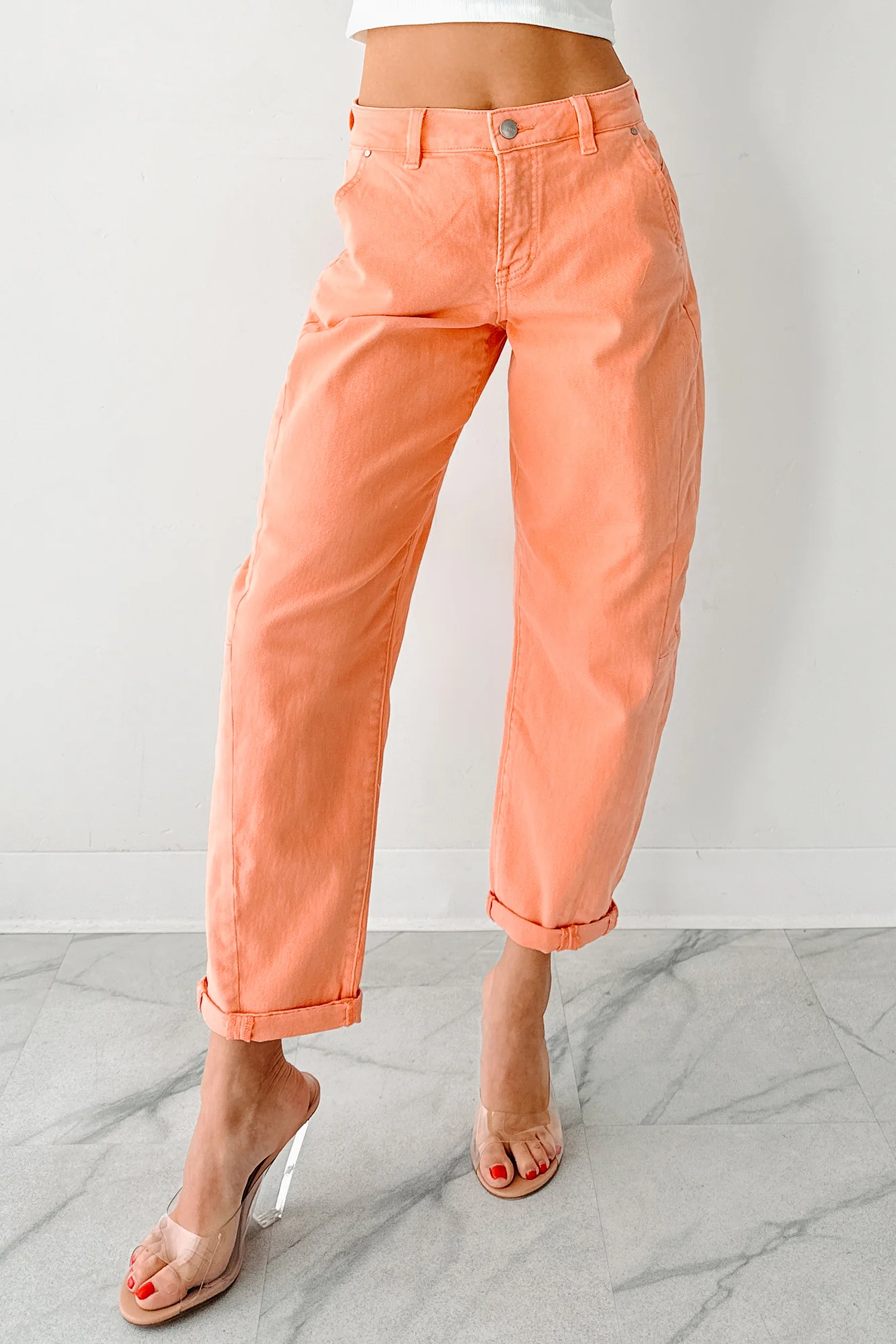 Geppetto High Rise Stretchy Barrel Risen Jeans (Coral Peach) - Image 8