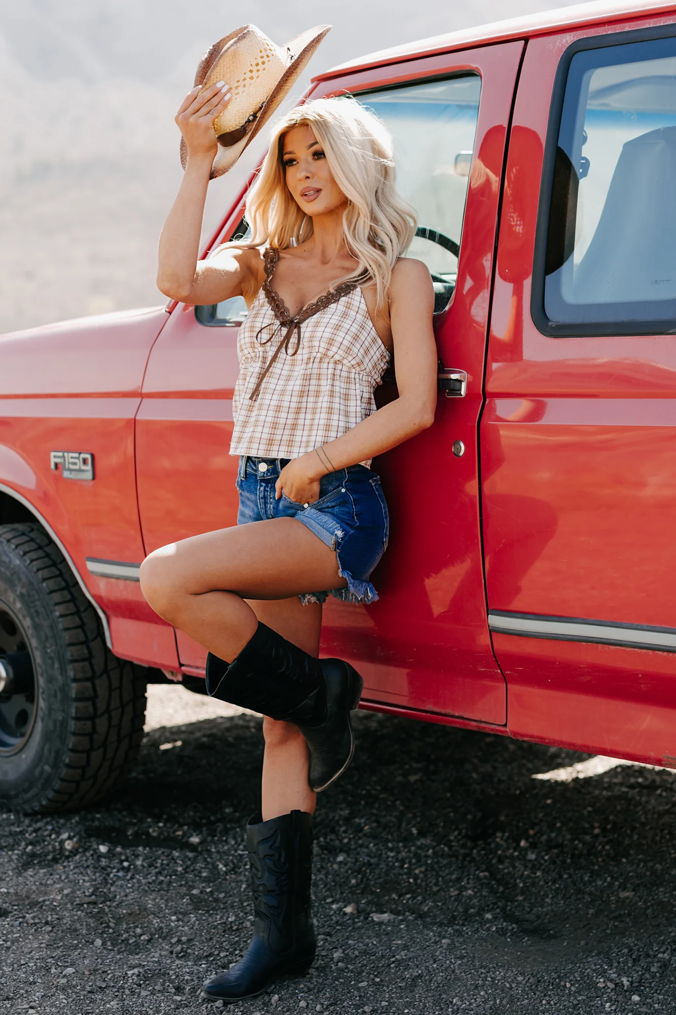 Girly & Dreamy Plaid Tank Top (Cream/Brown) - Image 12